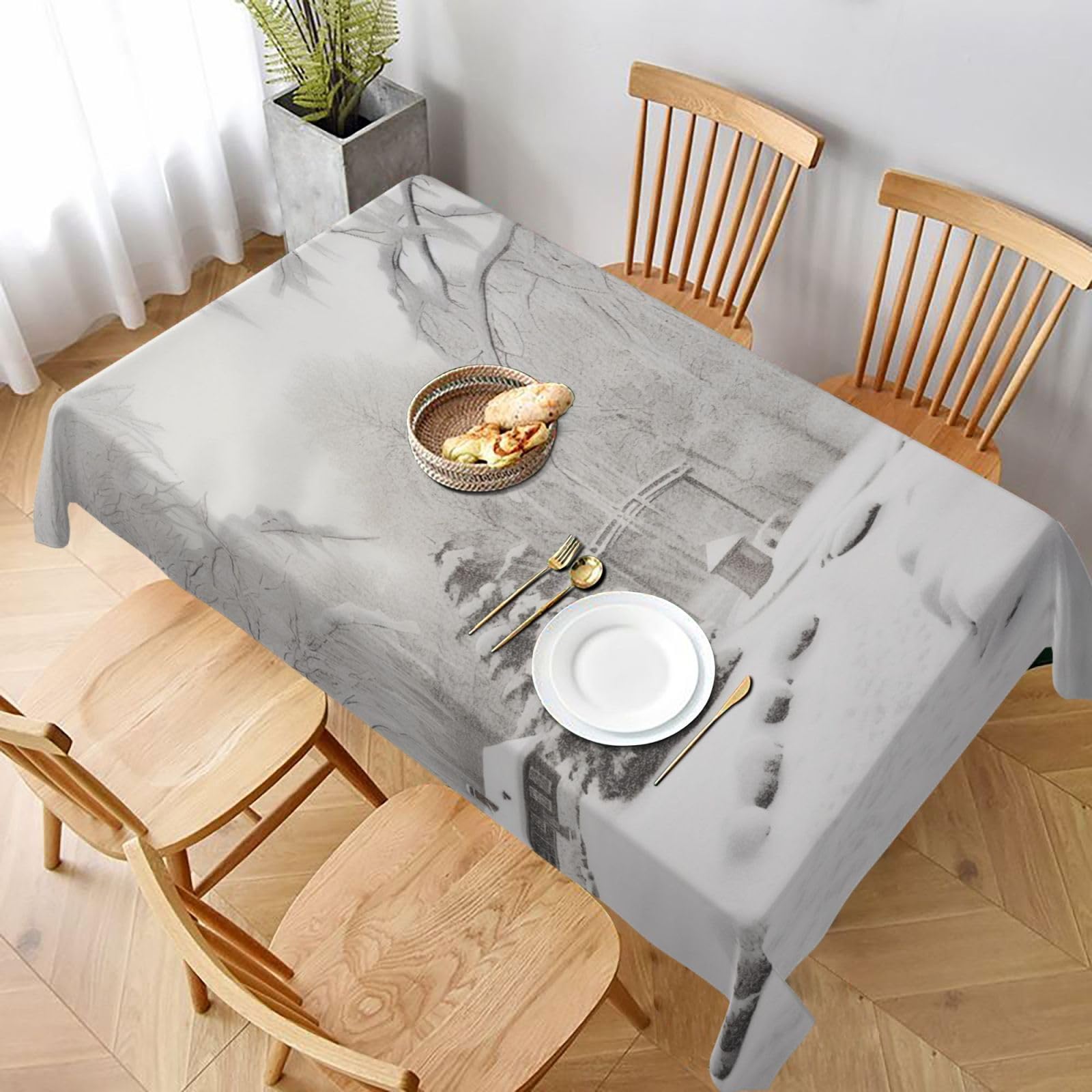 BNVSADC Winter on Snowy Printed Rectangle Tablecloth 228x152 CM, Water Resistant Polyester Table Cloth Decorative Fabric Table Covers for Kitchen Dining Table Parties Camping