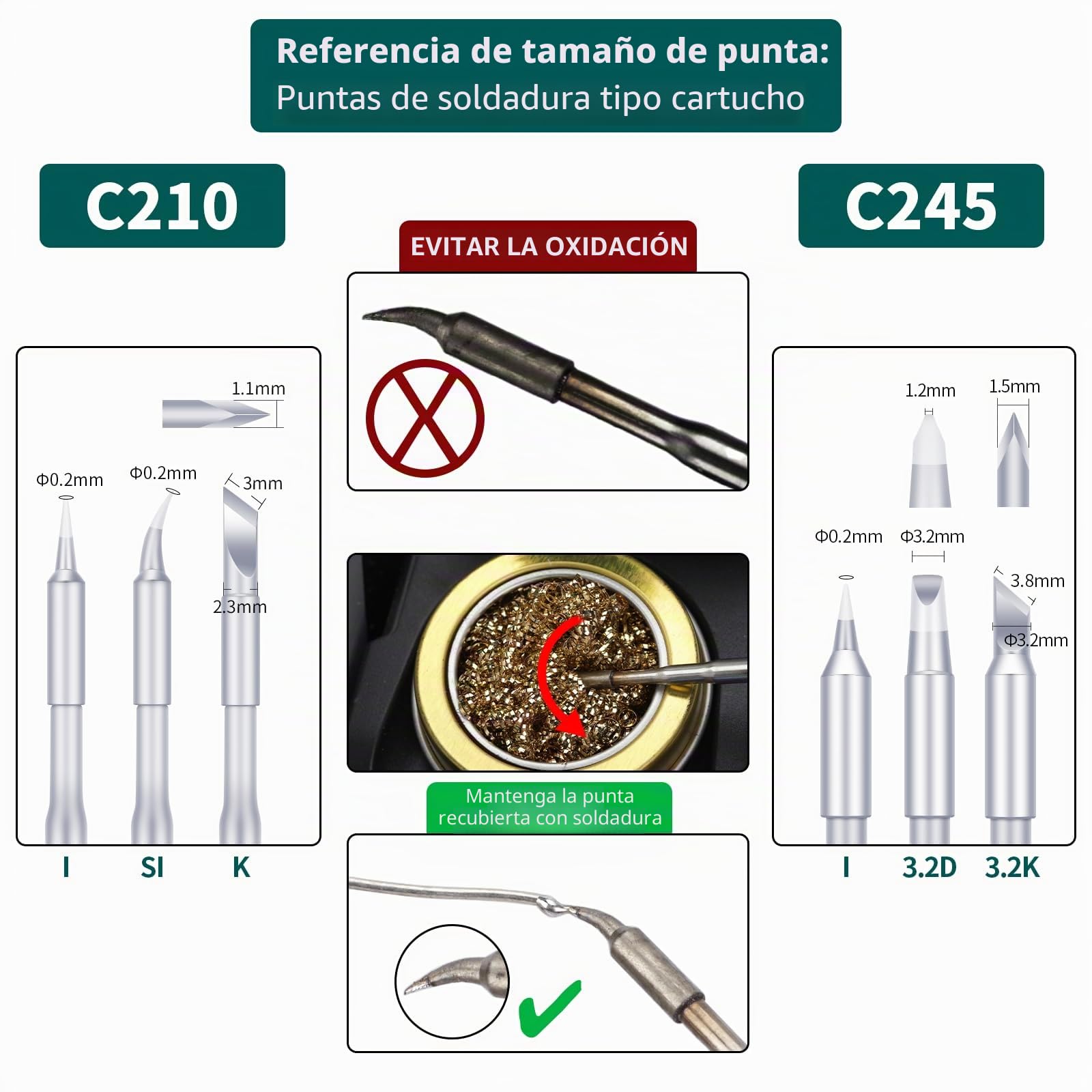 YIHUA 982D Estacion de Soldadura de Precisión con 3 Puntas de Soldador C210 y 3 C245, Alambre de Soldar sin Plomo, Empuñadura Compatible con C210 y C245, Calibración Automática de Temperatura