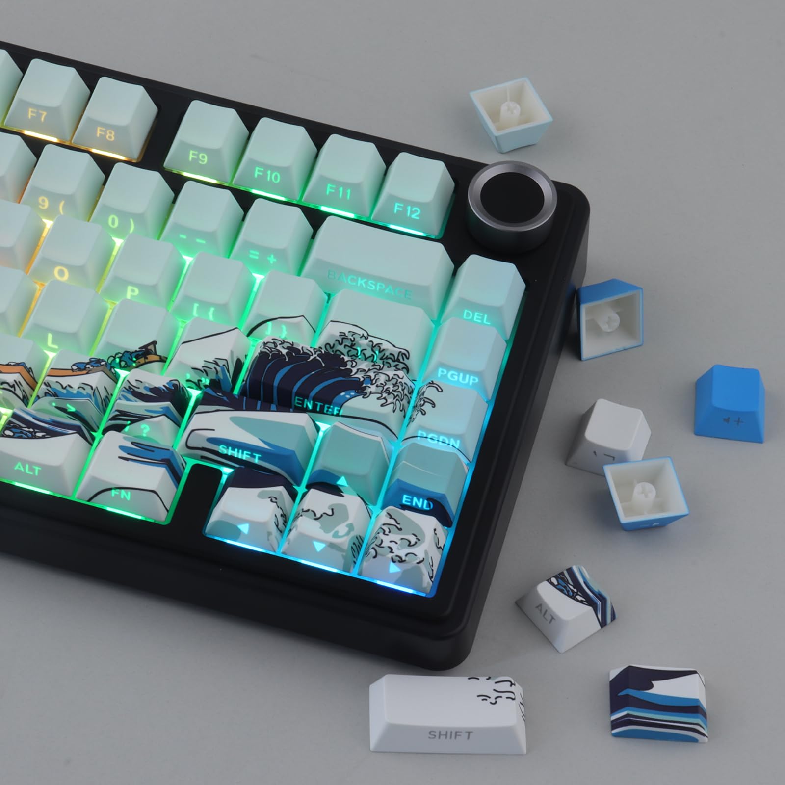 Tsungup PBT Keycaps 75 Percent,Side Print 131 Keys Custom Dye Sub