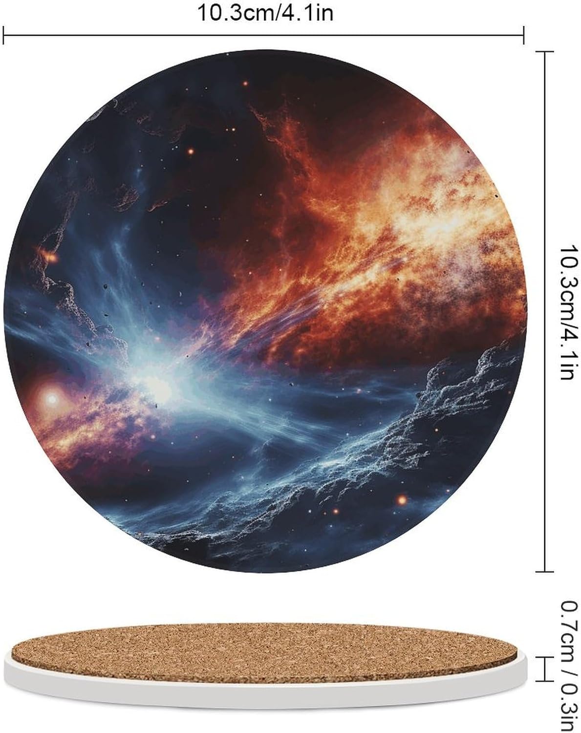 6PCS Outer Space Stars Coasters Non-Slip Round Drink Coasters with Ceramic Stone and Cork Base, Heat Resistant Absorbent 33.00Stone Coaster Set for Kinds of Mugs and Cups, 4 Inch