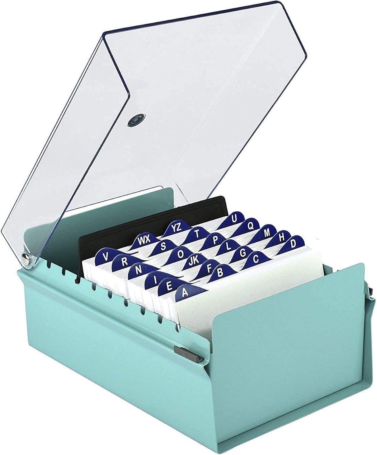Acrimet 4 x 6 Card File Holder Organizer Metal Base Heavy Duty (AZ Index Cards and Divider Included) (Green Color with Clear Crystal Plastic Lid Cover)