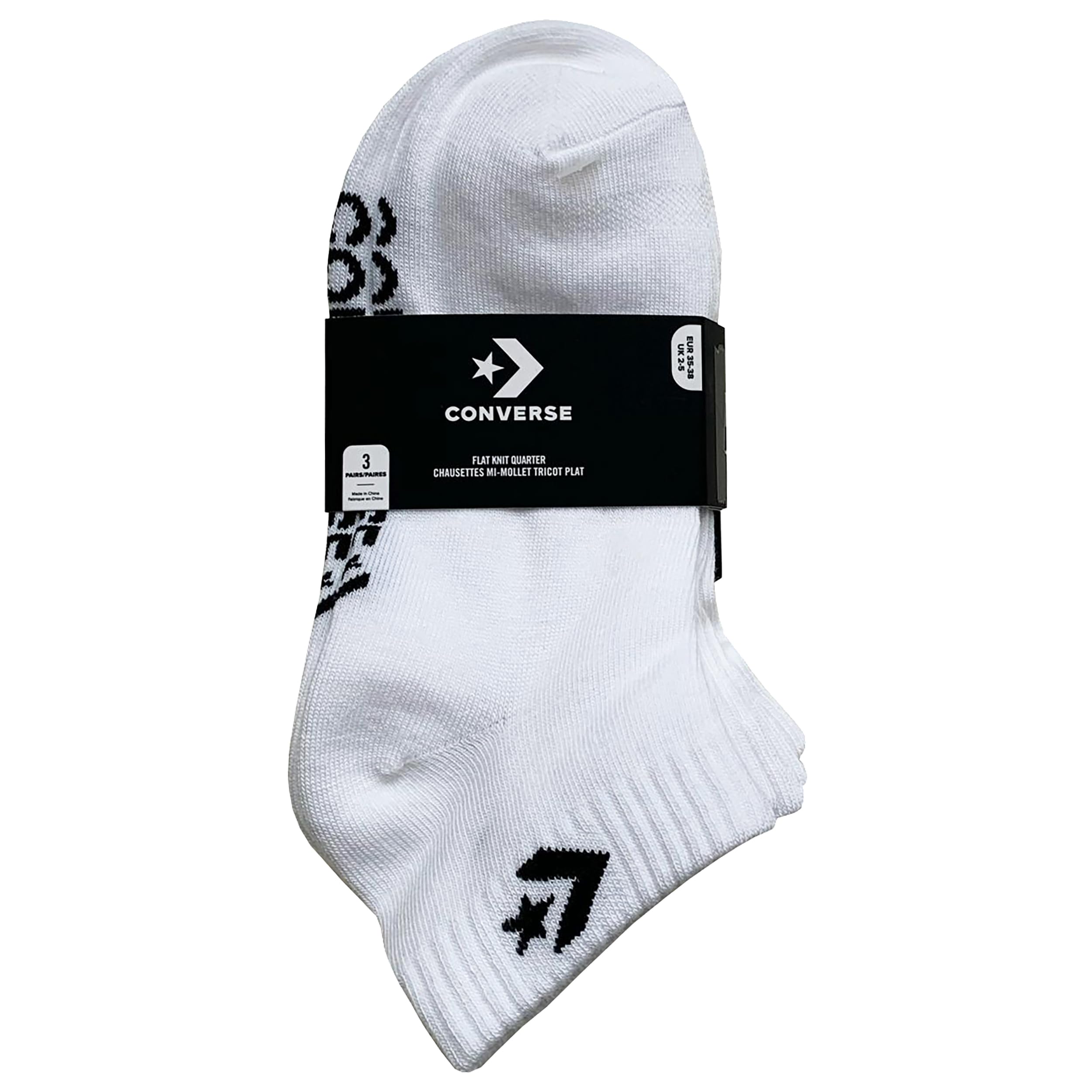 Converse 3 Pares Calcetines Quarter - Soporte Arco Plantar - Poliéster - Unisex (Blanco, 39-42)