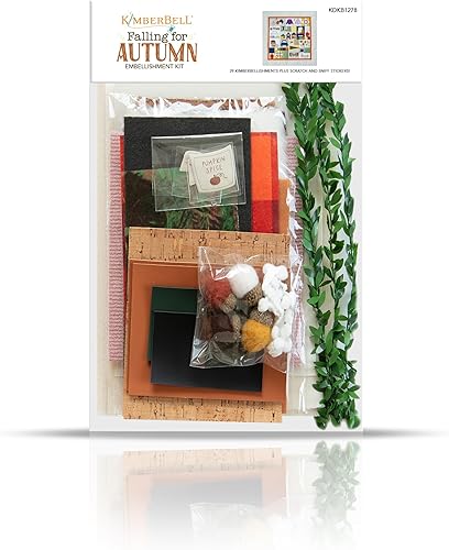 Kimberbell Kit de adornos de otoño Falling for Autumn - Kit de adornos para manualidades, juego de 29 piezas con vinilo fusible, terciopelo y