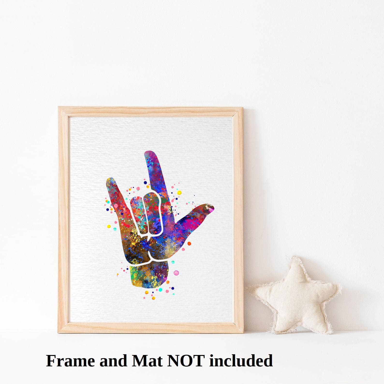 Dignovel Studios 11X14 Unframed I Love You ASL Lenguaje de Signos Americano Acuarela Arte Impresión Mano Gesto Firma Diagrama Sordos Amor Cartel Lenguaje de Signos Arte Médico DN732