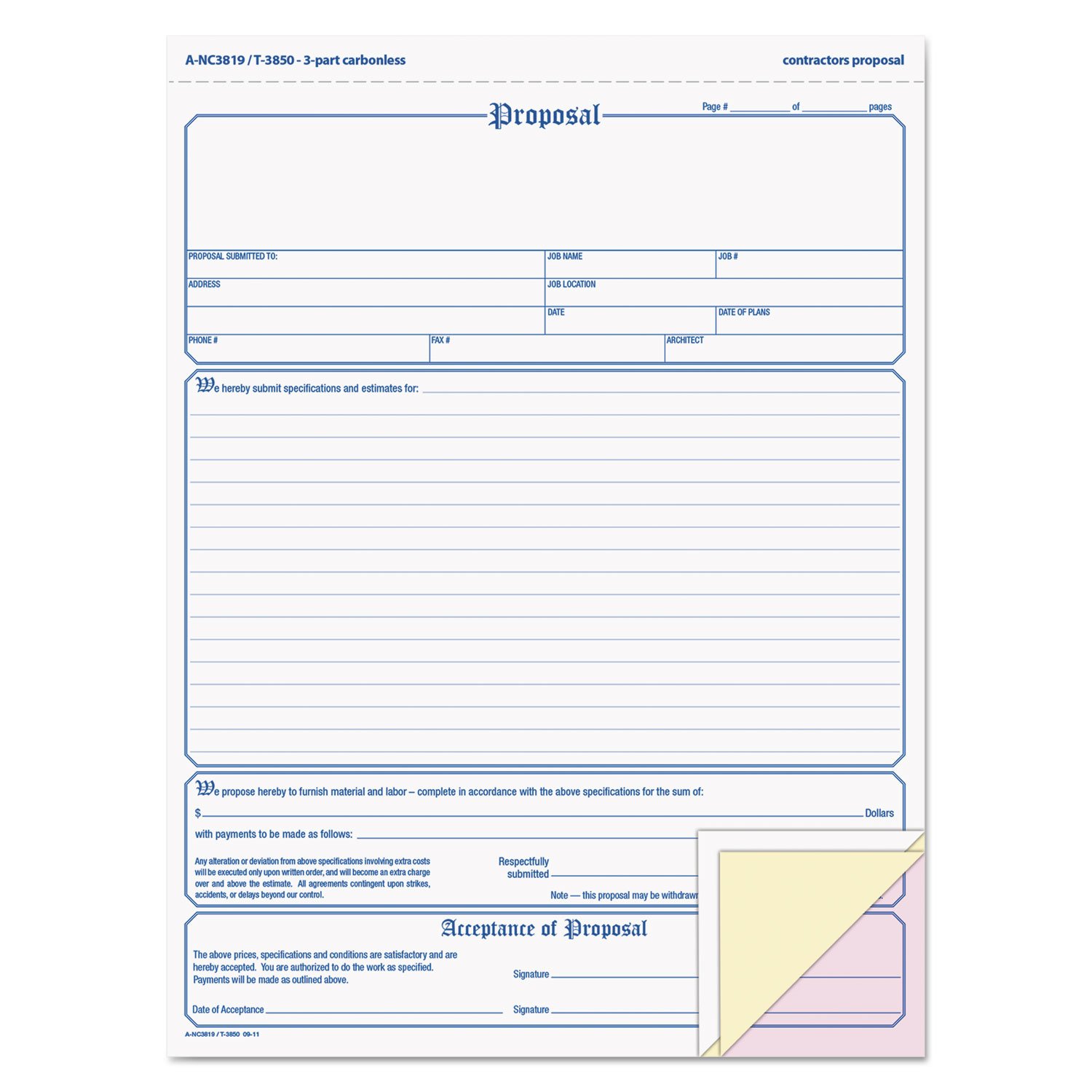 Amazon.com : Adams Contractor's Proposal Forms, 8.5 x 11.44 Inch, 3-Part, Carbonless, 50-Pack, White, Canary and Pink (NC3819) : Blank Purchase Order Forms : Office Products