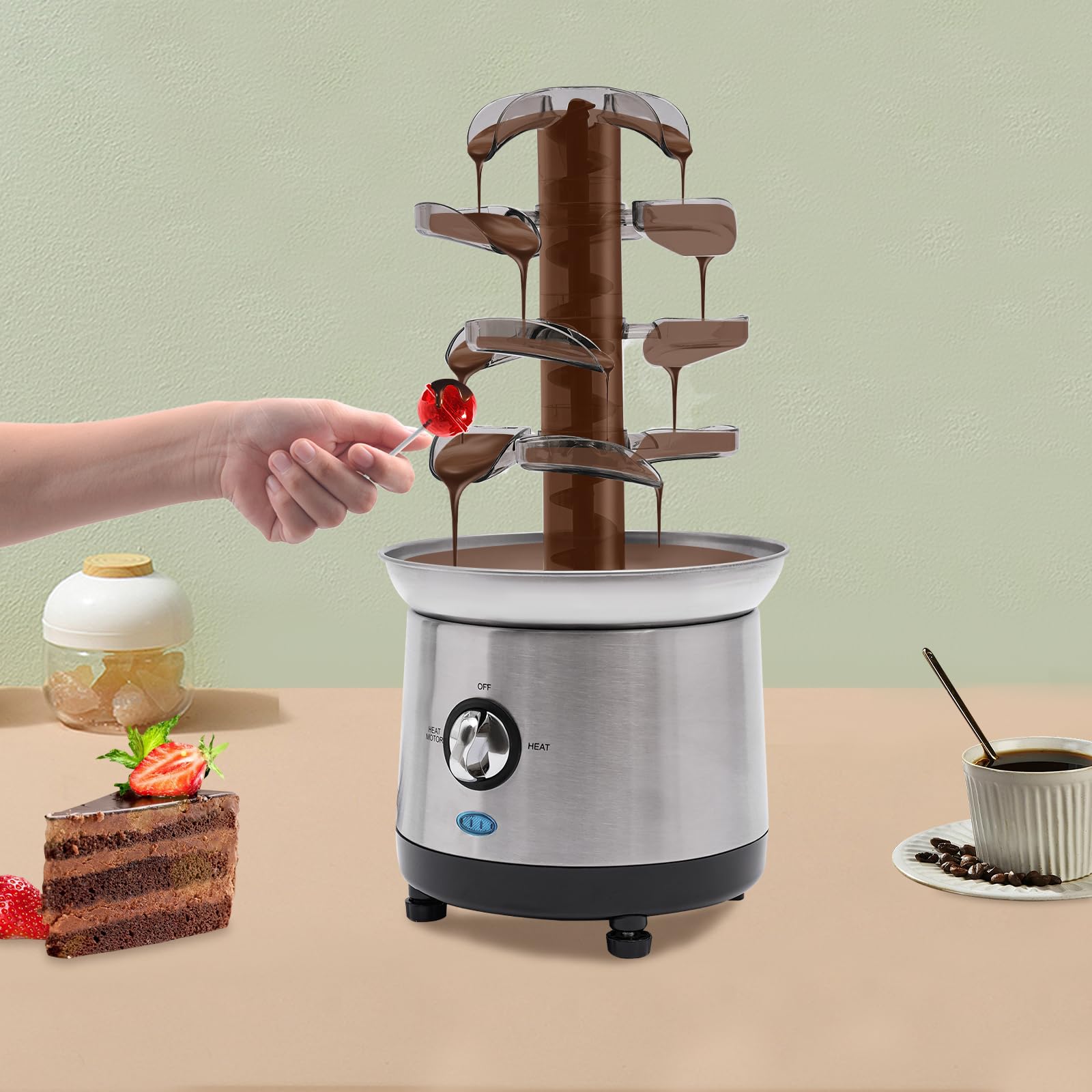Fuente de chocolate de 4 niveles con diseño de torre de hoja, capacidad de 1,2 l, motor de cobre de 150-190 W, regulación de temperatura continua (38-45 °C), ideal para fiestas, bodas, cumpleaños