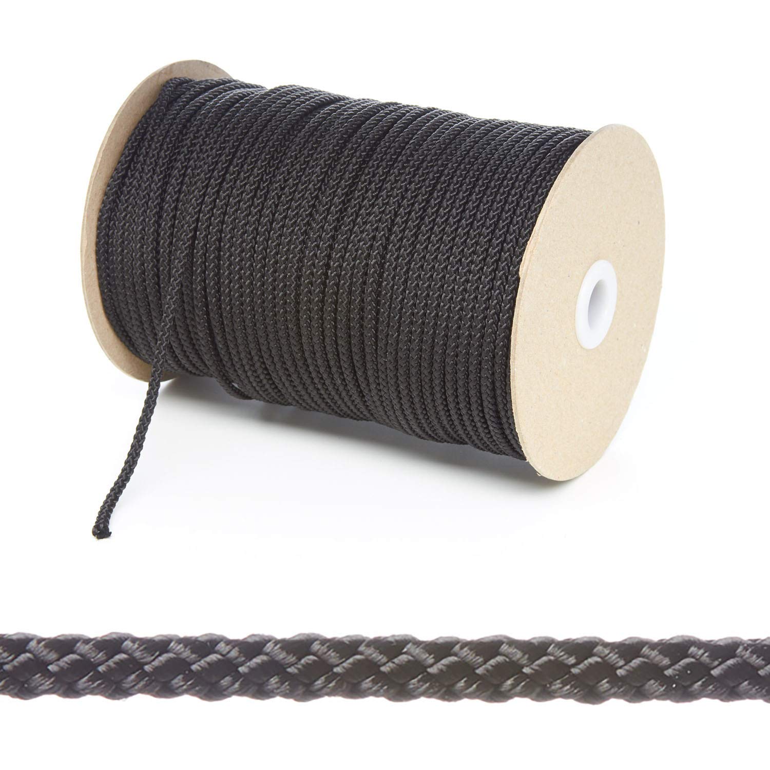 Kalsi Cords 4mm Thin Round Polypropylene Braided Rope, Strong & Durable Poly Cord Rope for Outdoors, Tie Downs, DIY Projects and General Use (Black, 5 Metres Cut Length)