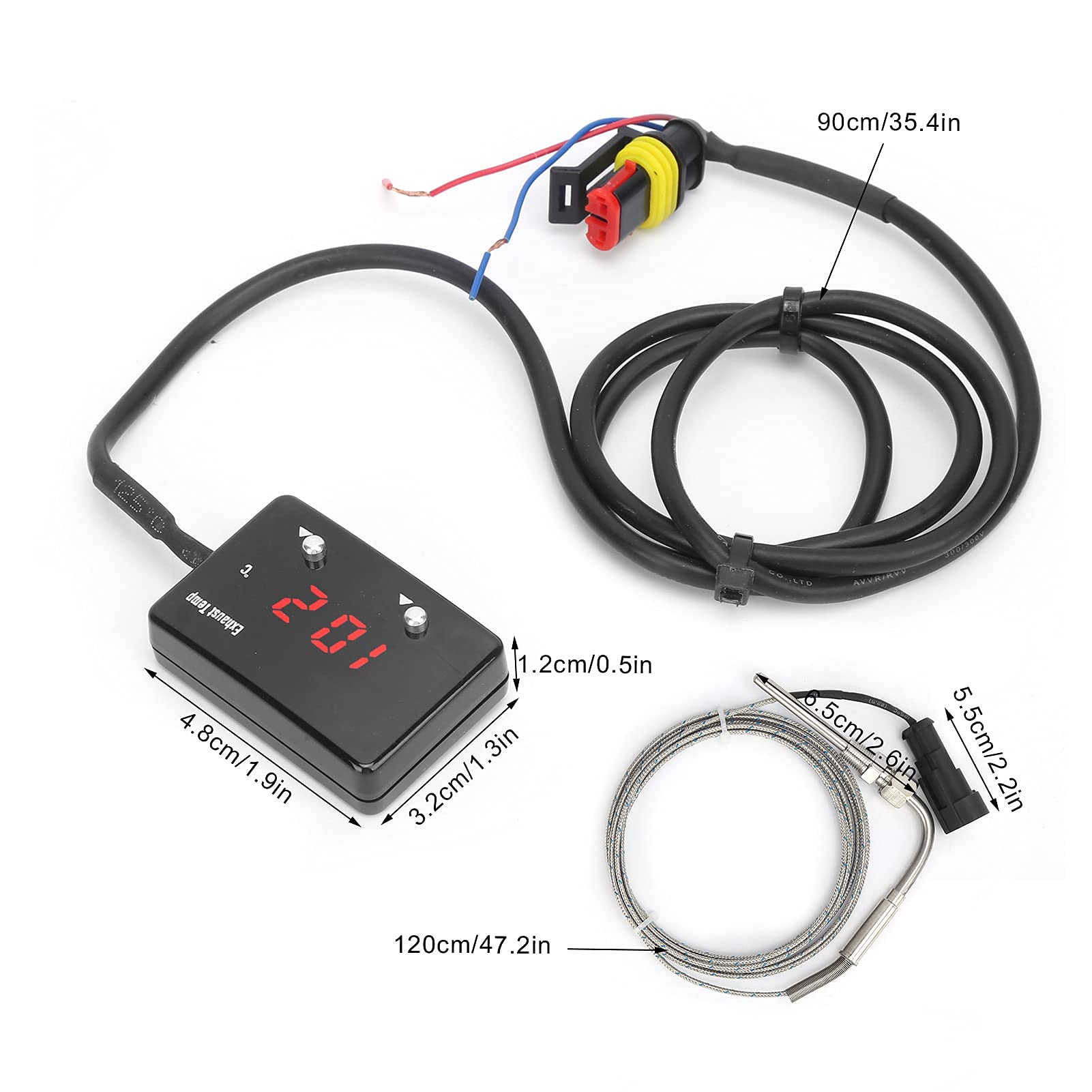 Medidor de temperatura de los gases de escape, medidor de temperatura de los gases de escape del coche, medidor EGT, pantalla digital LED roja, universal para vehículos de 12 V