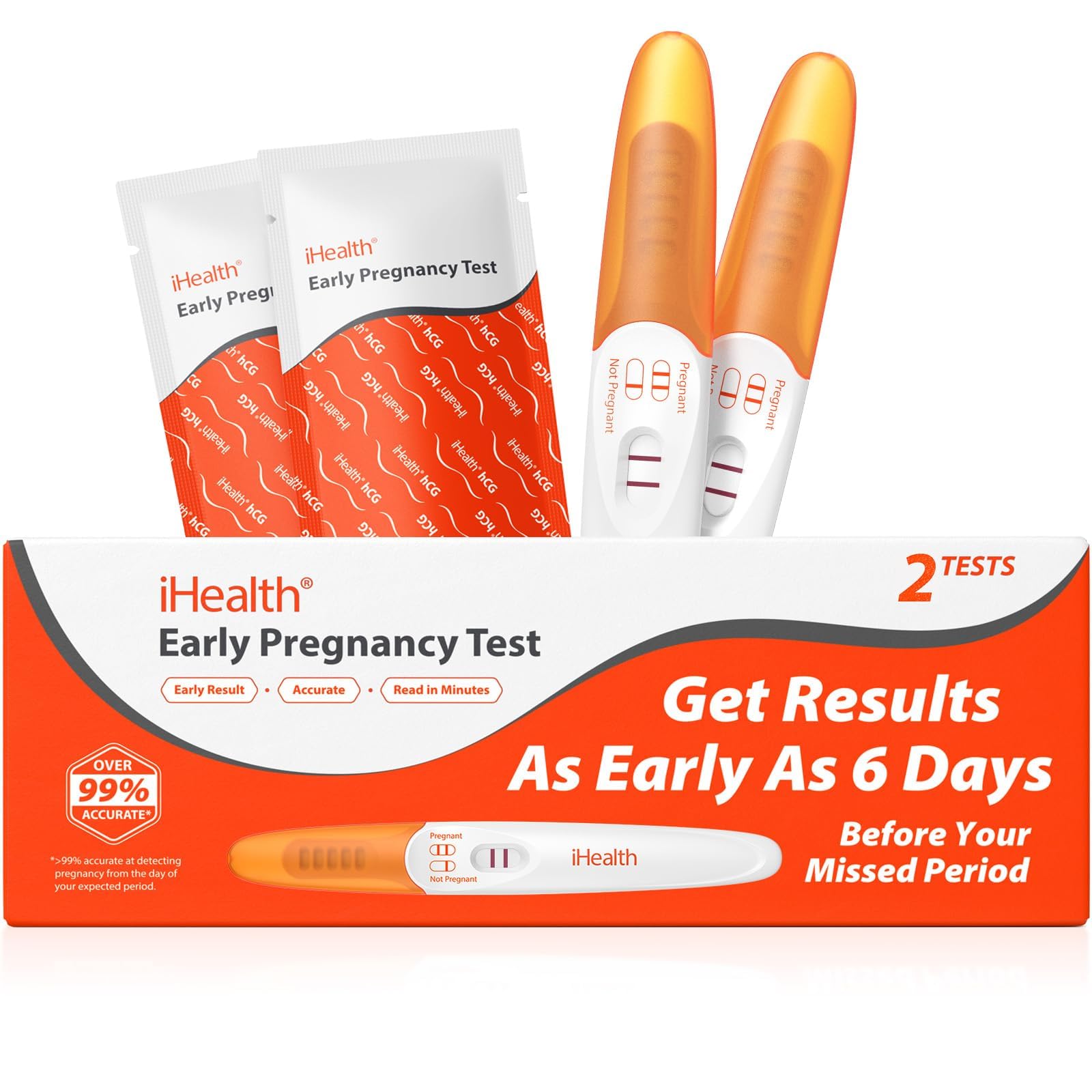 IHealth Pregnancy Test 2-Pack - Ultra Sensitive Early Detection 10mIU mL - Over 99 Accurate Early Pregnancy Test