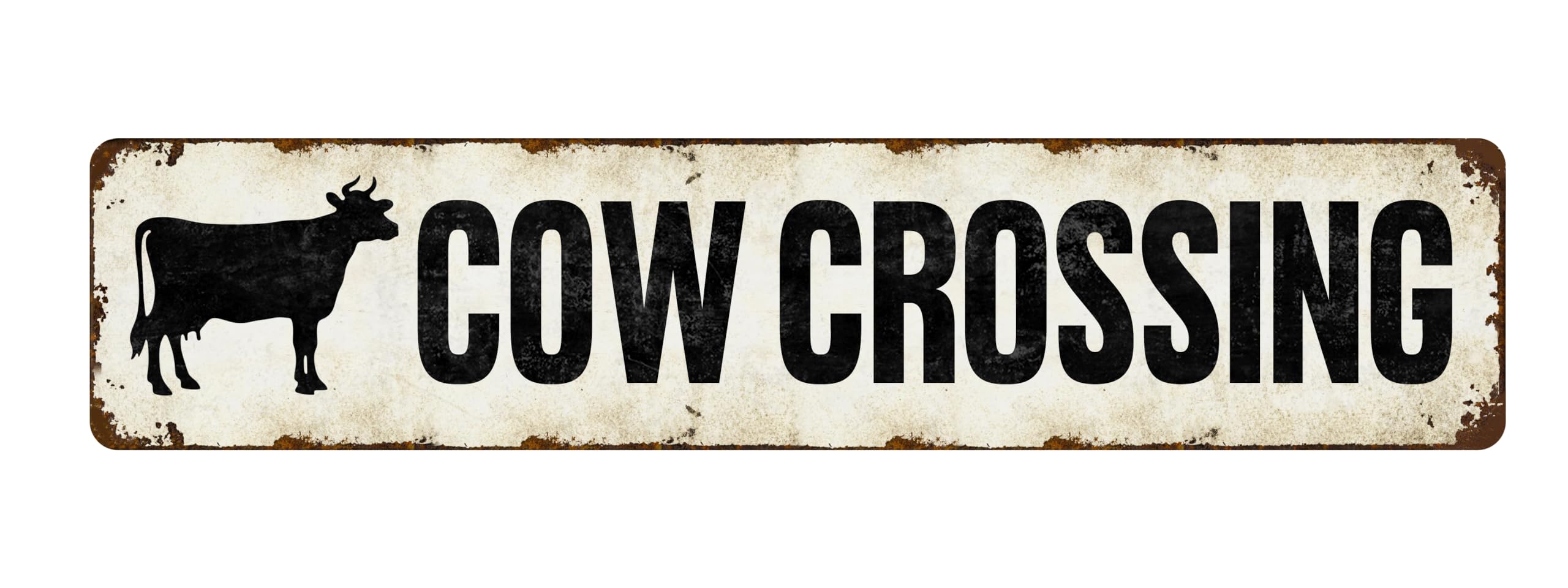 peiyeety Vintage Metal Tin Sign Decorative Wall Art Cow Crossing Themed Sign, Rustic Style, Durable Waterproof Rustproof, For Home, Animal Decor, Farm, Easy To Mount, 4x16 Inch