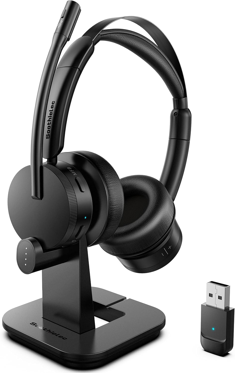Wireless Headset with Mic for Work(Upgrade Volume Knob & Charging Indicator), Bluetooth Headset with Microphone for PC, with Noise Cancelling/Mute/USB for Call Center/Office/Home/Computer/Teams/Zoom Black