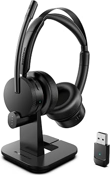 Wireless Headset with Mic for Work, Bluetooth Headset with Microphone for PC, Noise Cancelling Headphones with Mic Mute Button & USB for Call Center/Office/Home/Computer/Laptop/Cell Phones/Teams/Zoom