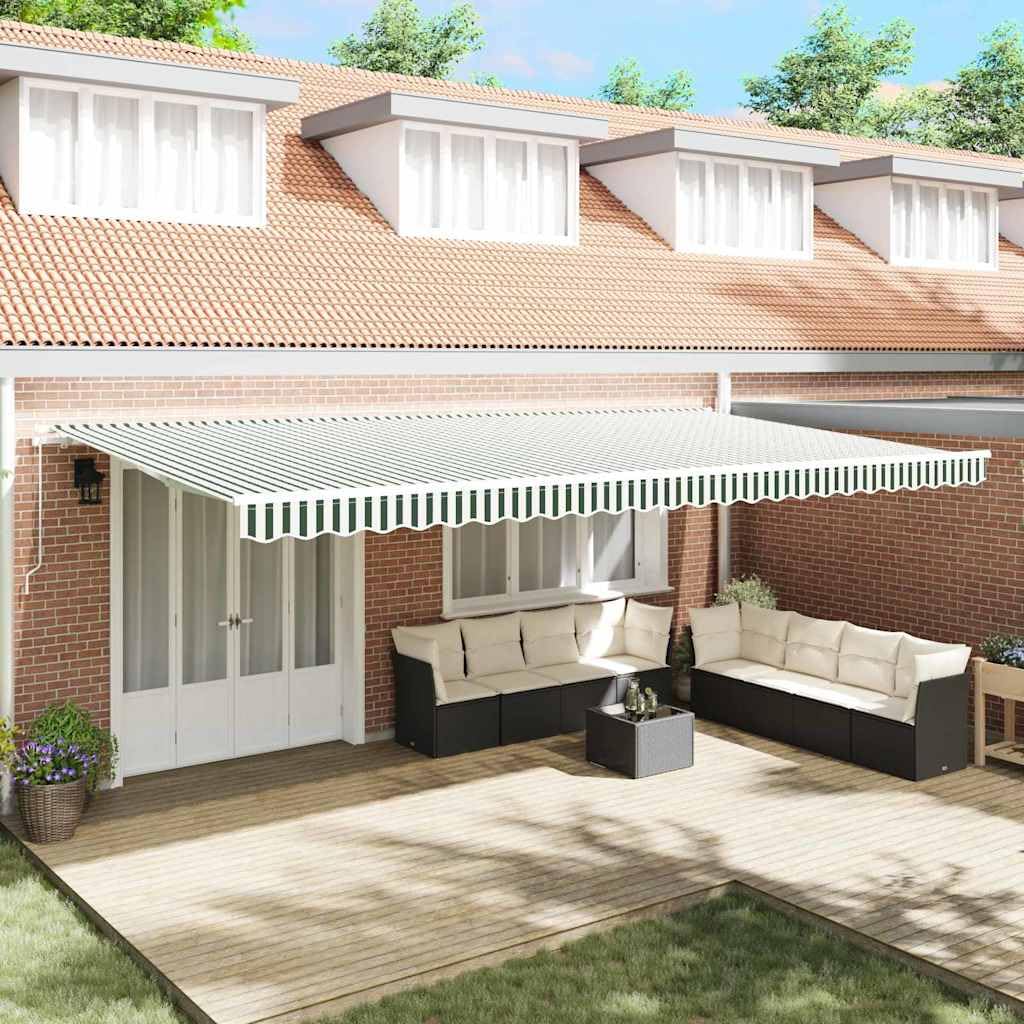 Tessuto di ricambio per tenda da sole, 6 x 3 m, robusto tessuto per tenda da sole, verde e bianco, in poliestere 240 g/m², tessuto di ricambio con mantovana, per tenda da sole, balcone