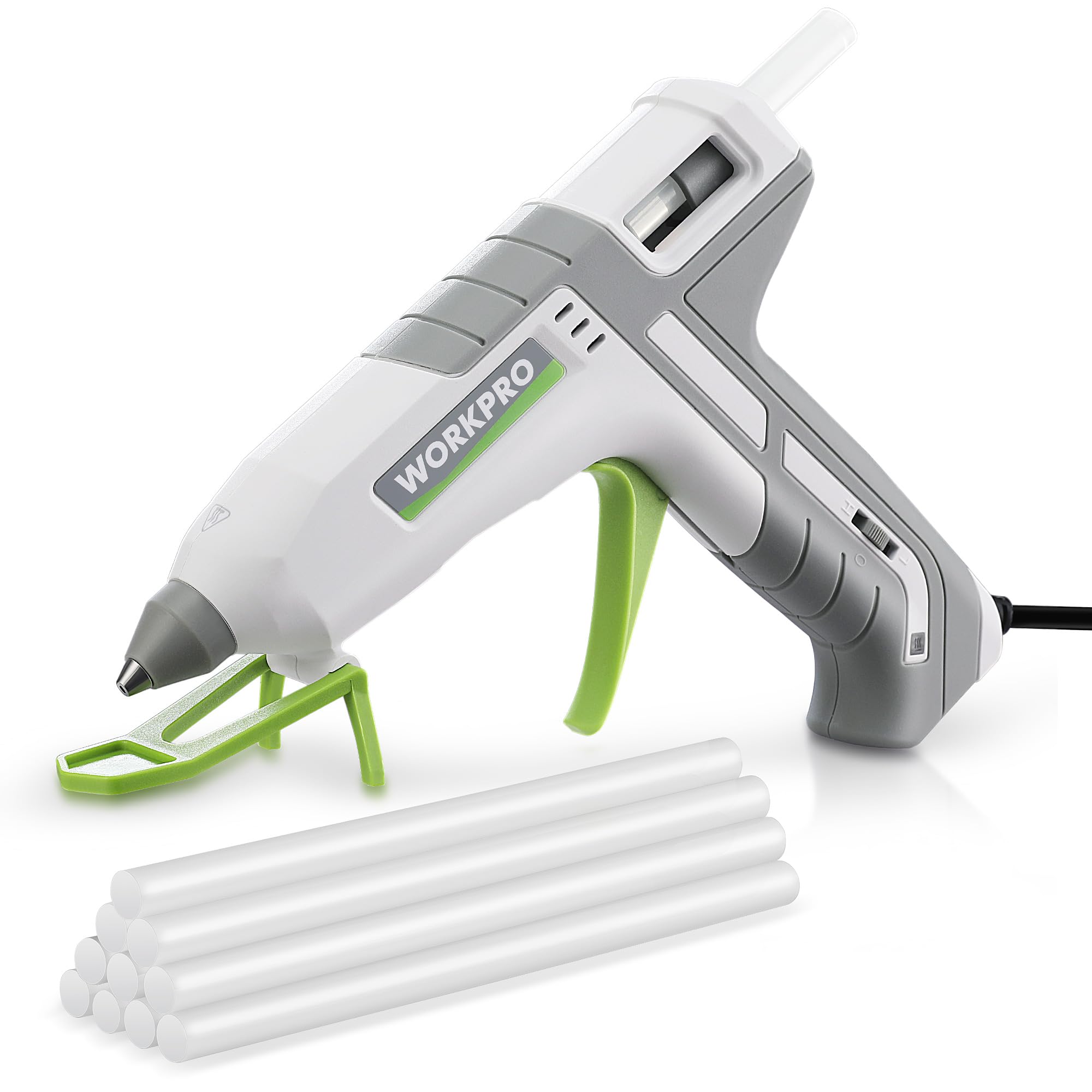 WORKPRO Psitola de Silicona Caliente, 60/100W Pistola de Pegamento con 10 Barras de Pegamento Caliente, Pistola de Encolar de 2 Modos de Calentamiento Rápido, para Bricolaje y Reparaciones