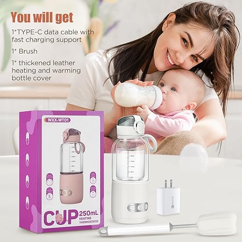 Miniatura 8 de Calentador de biberones portátil, calentador de biberones inalámbrico recargable de 15000 mAh, calentador de biberones para leche materna,
