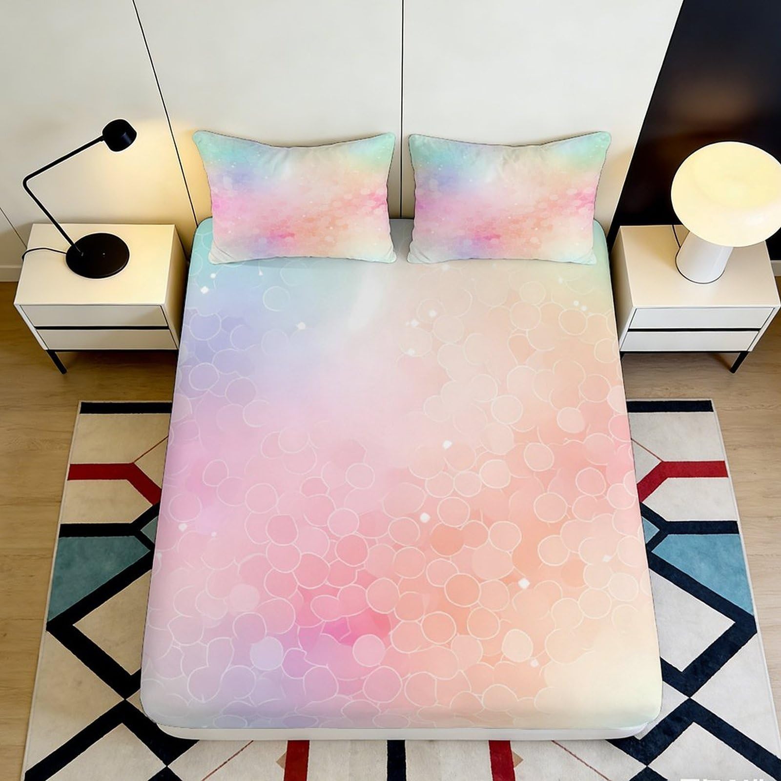 3D Printed Pastel Dream Fitted Sheet Microfiber Soft Breathable Bubble Fantasy Mattress Cover for Bedroom Dorm Decor 160x200x25cm