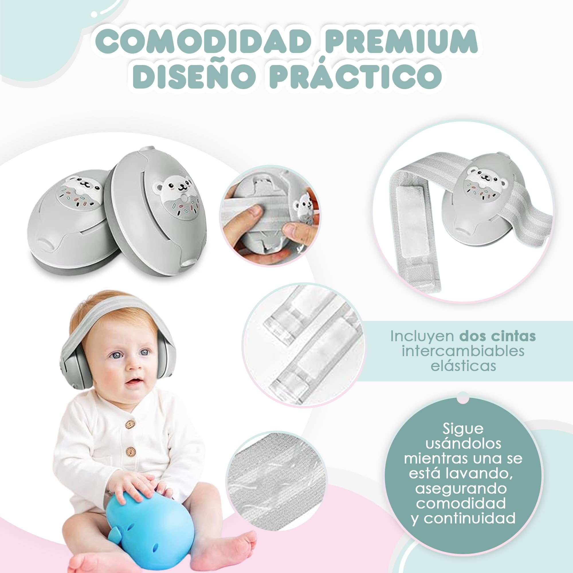 Cascos Antiruido para Bebé - 25dB - 6 Meses a 48 Meses - 2 Diademas - Insonorización para Recién Nacido y Avión