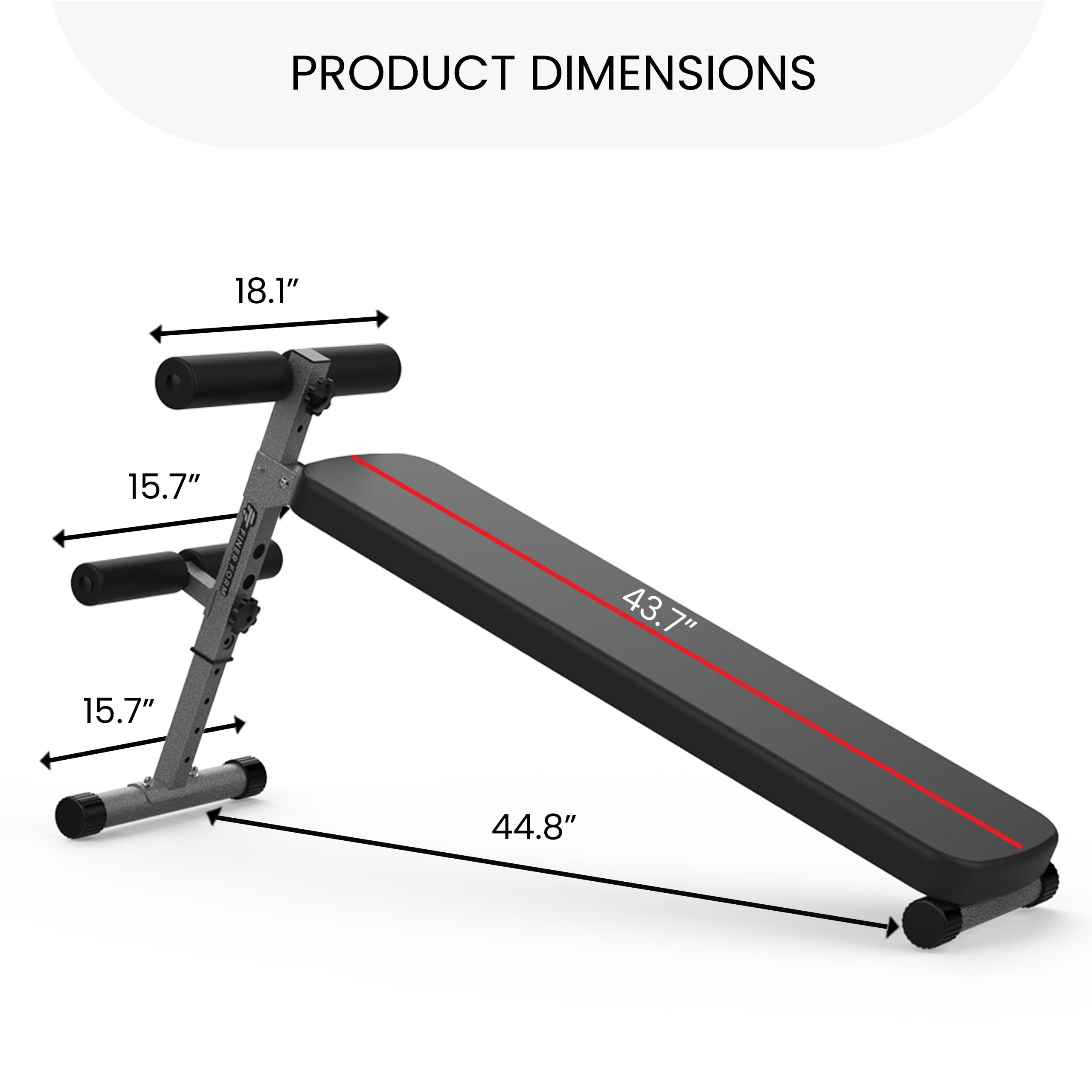 Finer Form Gym-Quality Adjustable Sit Up Ab Bench & Decline Weight Bench for Home Gym Strength Training.