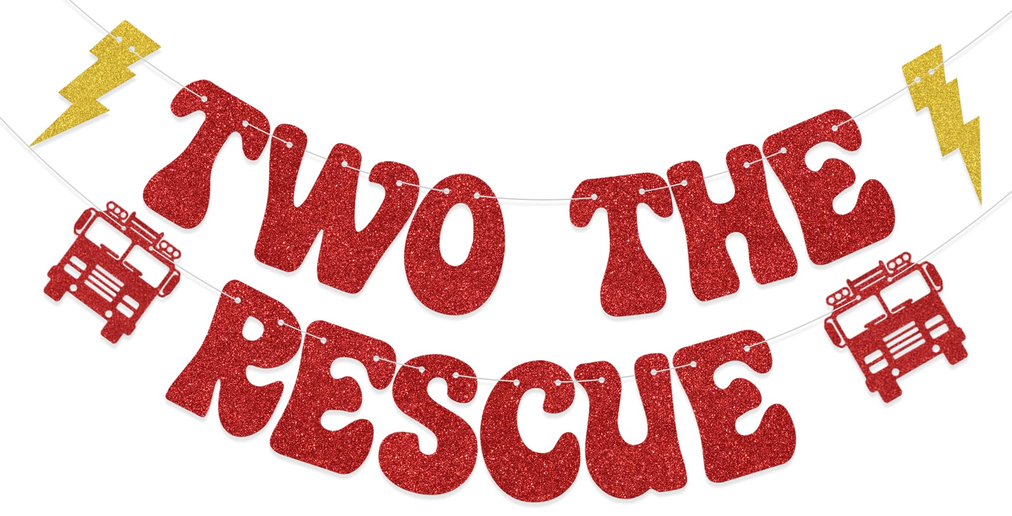 KEWUFD Two The Rescue Banner,Happy 2nd Birthday Decorations, Baby Shower Second Birthday Party Decoration, Cheers to Two Years Party Supplies Red
