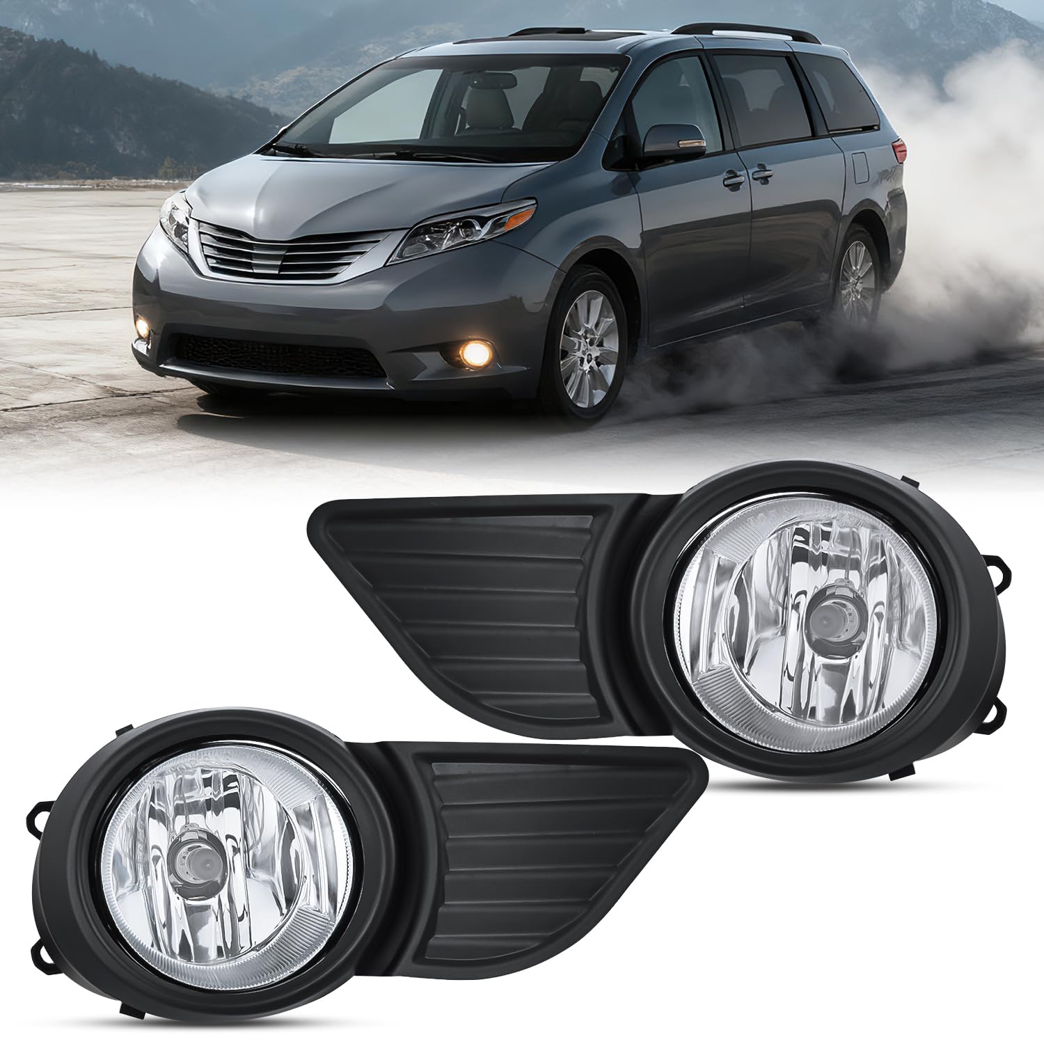 Nilight Fog Lights Assembly Compatible with 2011 2012 2013 2014 2015 2016 2017 Toyota Sienna Base LE XLE (Not Fit SE Models) w/H11 12V 55W Bulbs