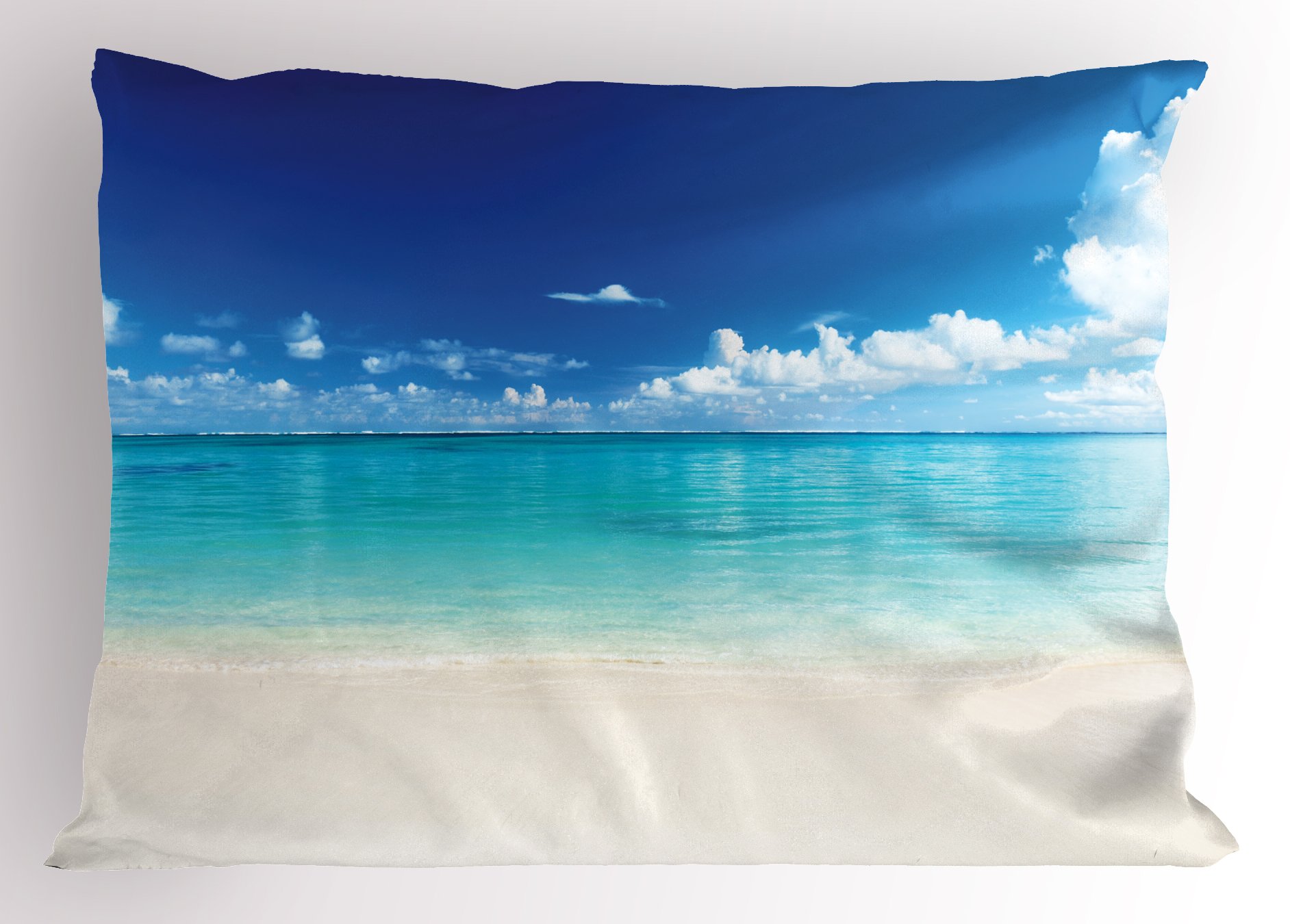 Ambesonne Ocean Pillow Sham, Natural Coastal Sandy Beach and Carribean Seashore Heavenly Paradise View Image, Decorative Standard King Size Printed Pillowcase, 36
