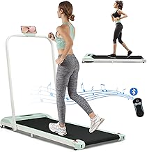 BTM Folding Treadmill for Home Office Use,Under Desk Treadmill,1-6KM/H, Portable Walking Running Machine with Bluetooth Speaker, Remote Control, LCD Display, Phone Holder