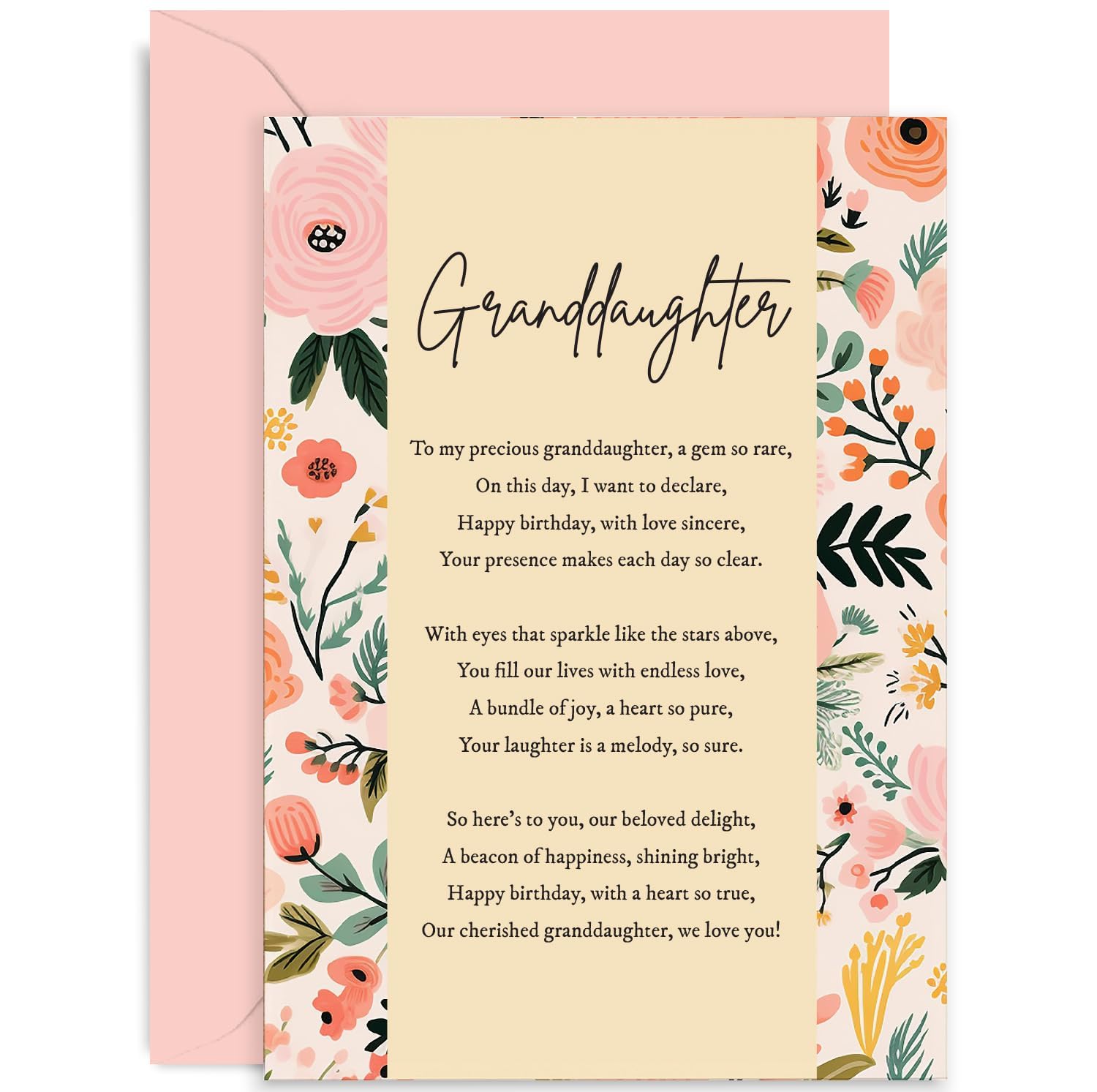 Old English Co. Birthday Card for Granddaughter - Female Birthday Card for Her - Birthday Poem - Floral Traditional Card - Unique Poem Birthday Card