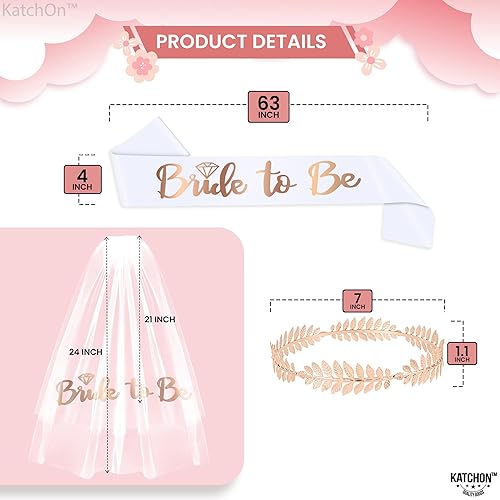 Miniatura 2 de KatchOn, Banda y velo de novia de oro rosa – Paquete de 3 | Banda de despedida de soltera para decoraciones de despedida de soltera | Banda y tiara