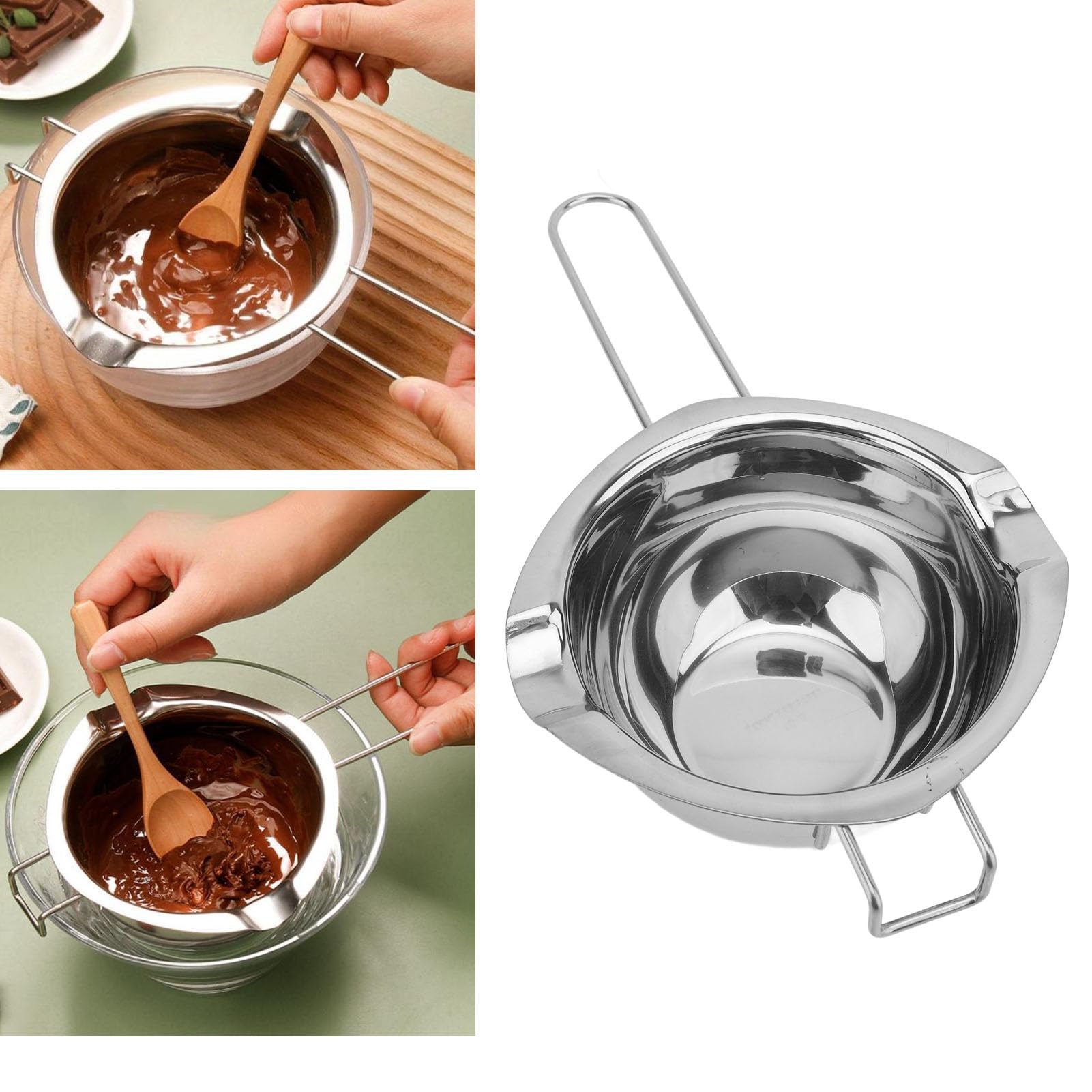 Chocolate Melting Pot, 304 Stainless Steel Candle Making Double Spouts, Ideal for Candy & Butter Melting, Anti Scald Long Handle Design