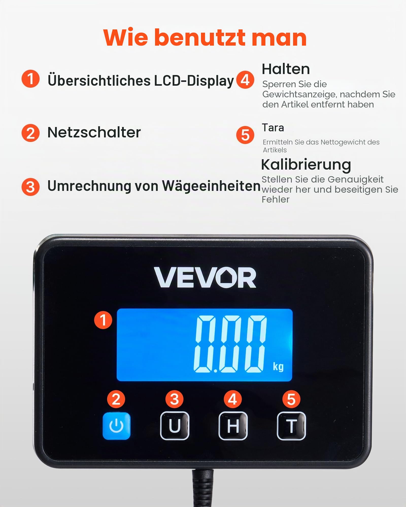 VEVOR Digitale Paketwaage, 10/100g, doppelte Genauigkeit, 200 kg Plattformwaage mit Hold-/Tara-Funktion & LCD-Display, für Pakete, Porto, Gepäck, Batterie & Ladekabel im Lieferumfang enthalten