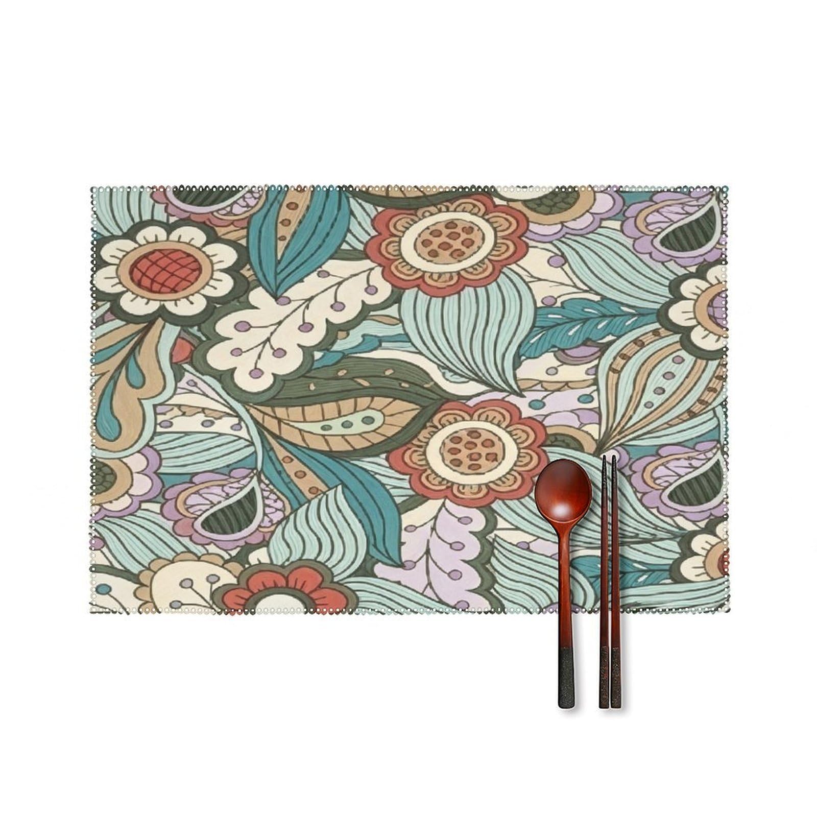 Fodpand Style Flower Green Placemats Set Of 4 Place Mats Table Mats