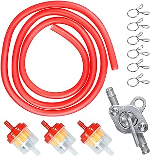 Gas Fuel Line Hose Clamps Fuel Filters with Inline Shut Off Valve Petcock Set for 50cc 70cc 90cc 110cc 125cc 150cc Taotao Coolster Apollo Baja Chinese ATV Four Wheeler Moped Dirt Pit Bike Red