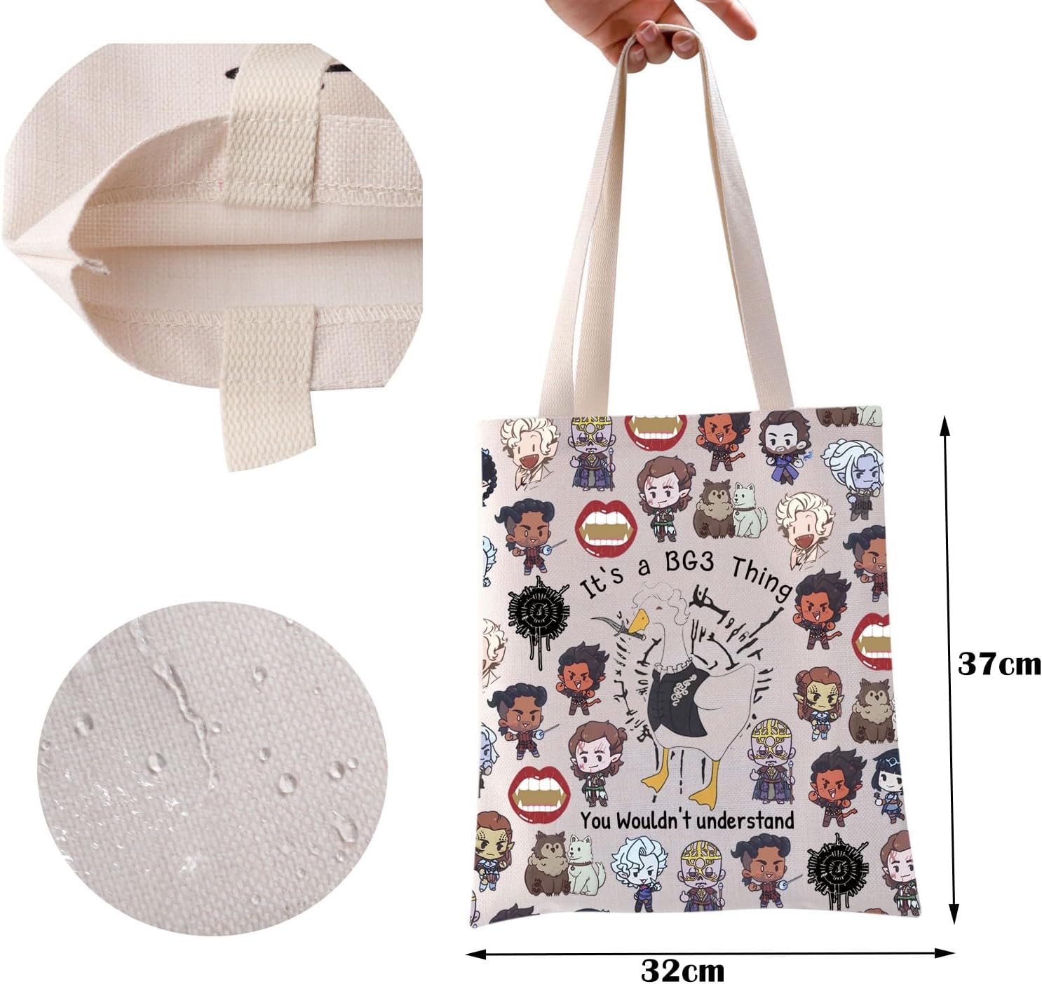 ZJXHPO BG3 Tote Bag Its A BG3 Thing Reusable Grocery Shopping Bag Astarion Handbag BG3 Gamer Shoulder Bag (BG3 Tote) - Image 3