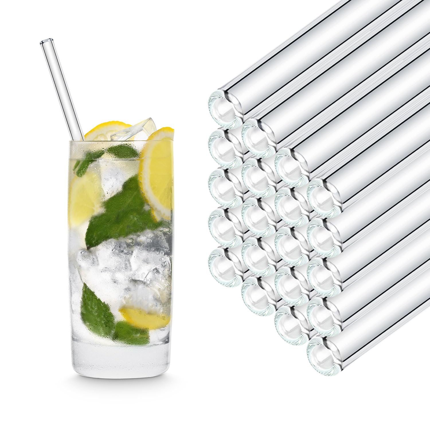 Pailles en verre 50 pièces de 20 cm réutilisables et lavables au lave-vaisselle