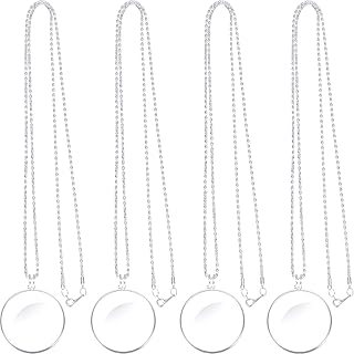4 Pieces 5.5x Magnifying Glass Necklace Magnifier Necklace Pendant Optical Magnifier with Chain Necklace for Library, Reading, Zooming and Jewelry (Silver)