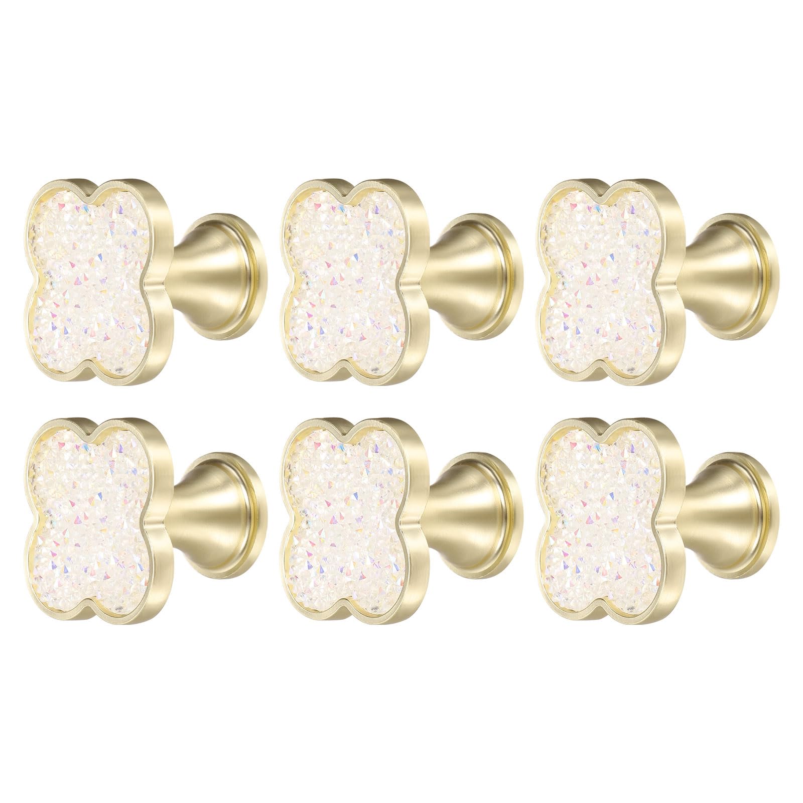 sourcing map 6Pcs Drawer Knobs, Zinc Alloy Decorative Four-Leaf Pull Handles with Screws for Furniture Dresser Wardrobe Cupboard, Crystal White