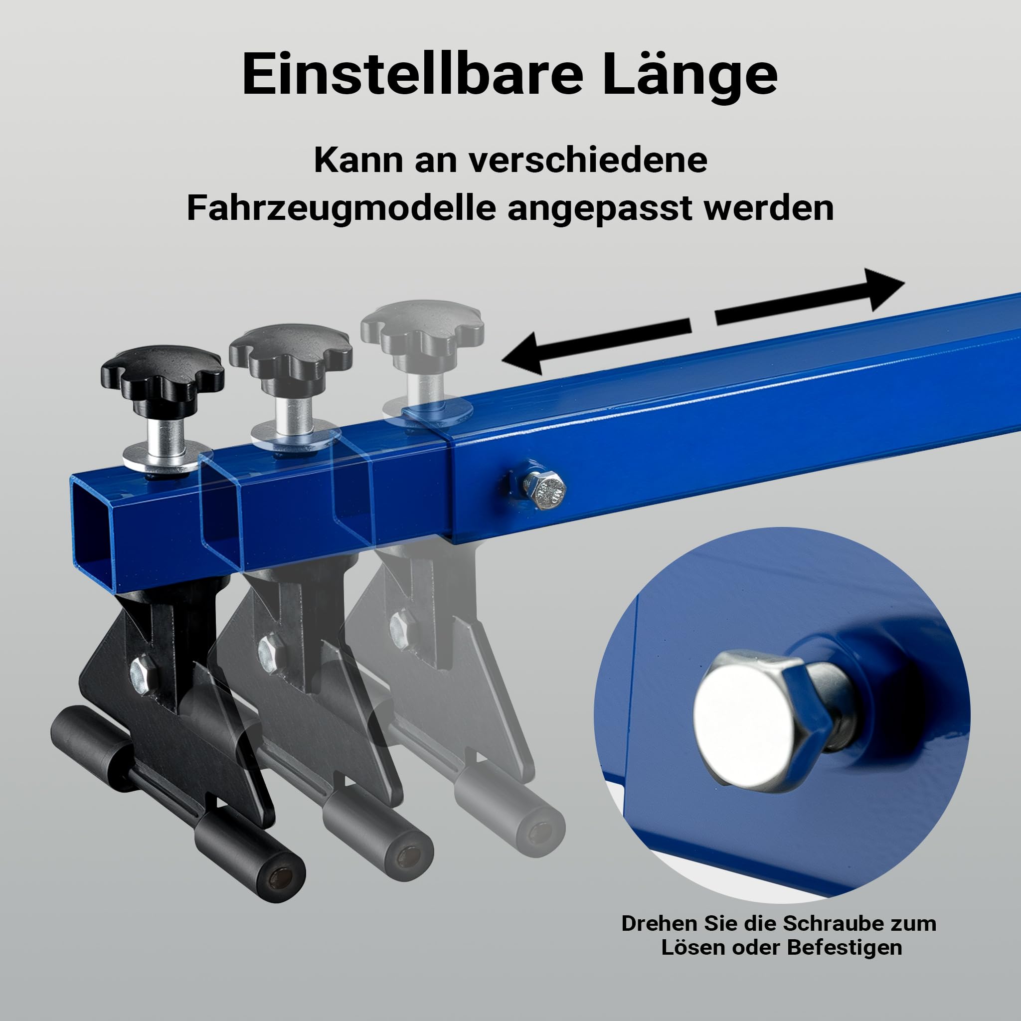 Wiltec Motorbrücke bis zu 300 kg Kotflügeltraverse 111-179 x 23 x 35 cm, Motorhalter für Reparaturen an Motoren, Motorheber für Auto, Hebekran aus Stahl