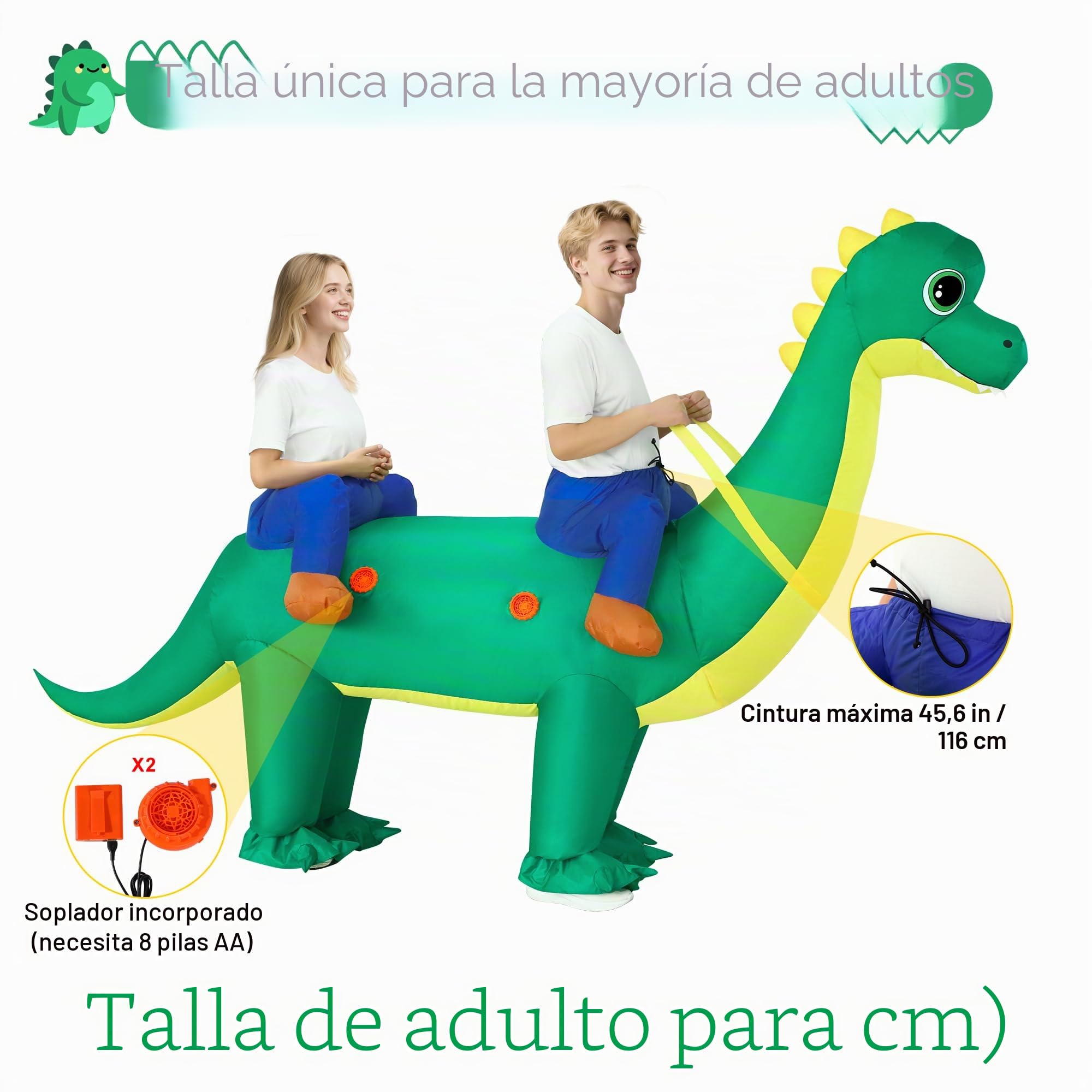 Disfraz Poptrend inflable de dinosaurio para pareja de adultos, disfraces hinchables de Halloween de 2 personas, graciosos disfraces de Brachiosaurus para montar, para hombres y mujeres, divertidos