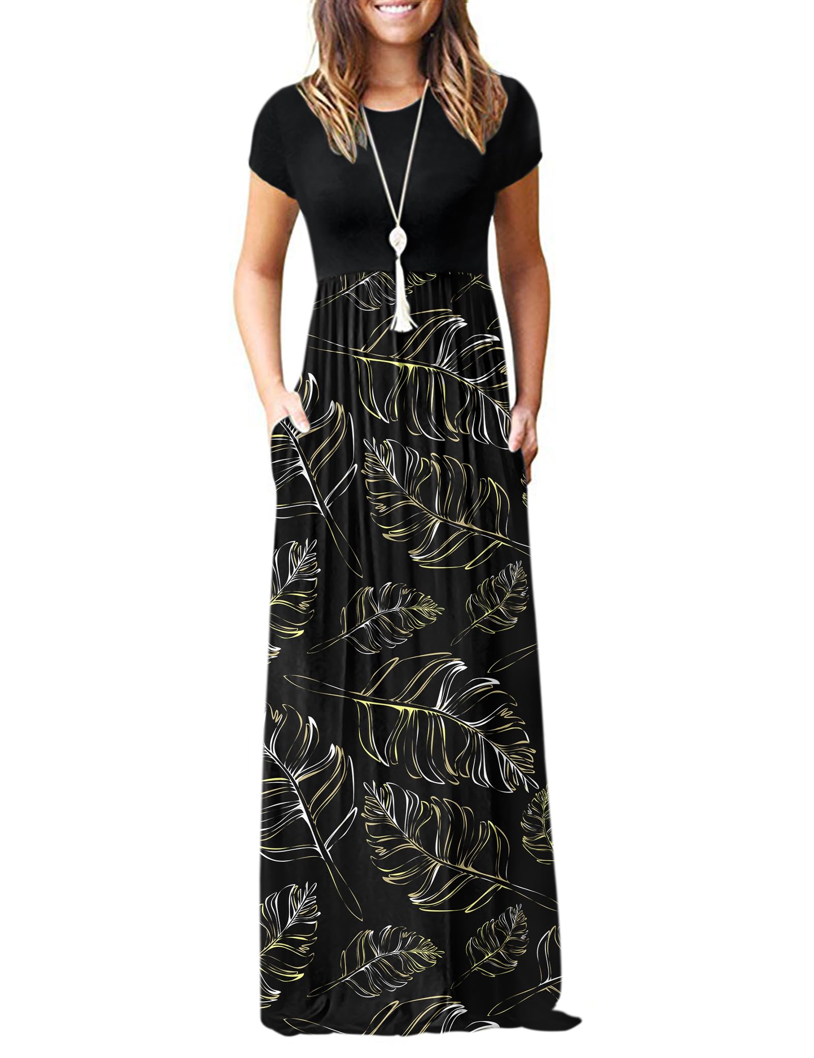 AUSELILY Women's Classic Short Sleeve Loose Plain Casual Long Maxi Dresses for Women 2026