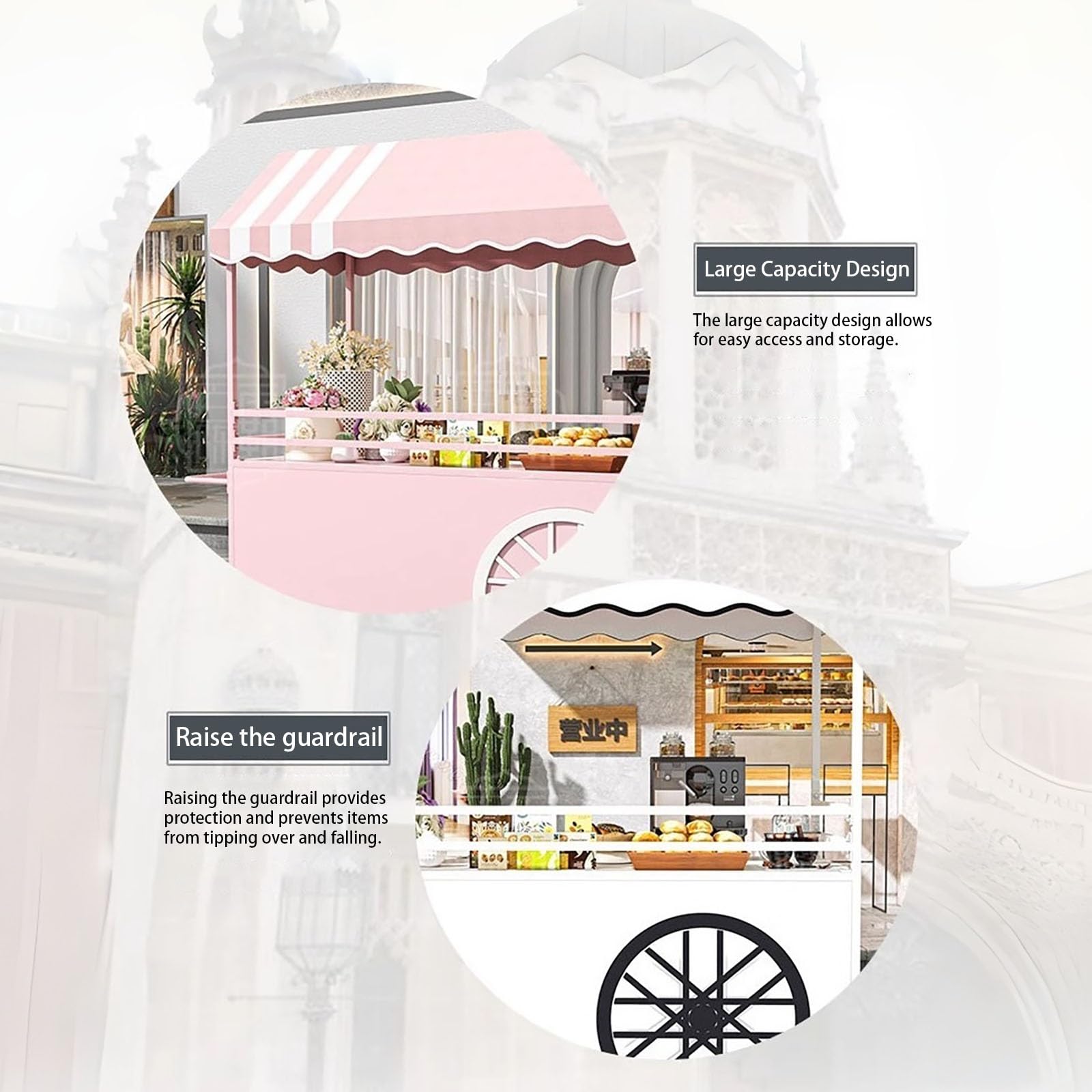 Móvil de Venta Ambulante de Comida,Genérico Puesto de Mercado con toldo,Exquisita construcción en Hierro Forjado, Gran Capacidad de Carga,para Tiendas minoristas en Calles.(Nero,120 * 60 * 190cm)
