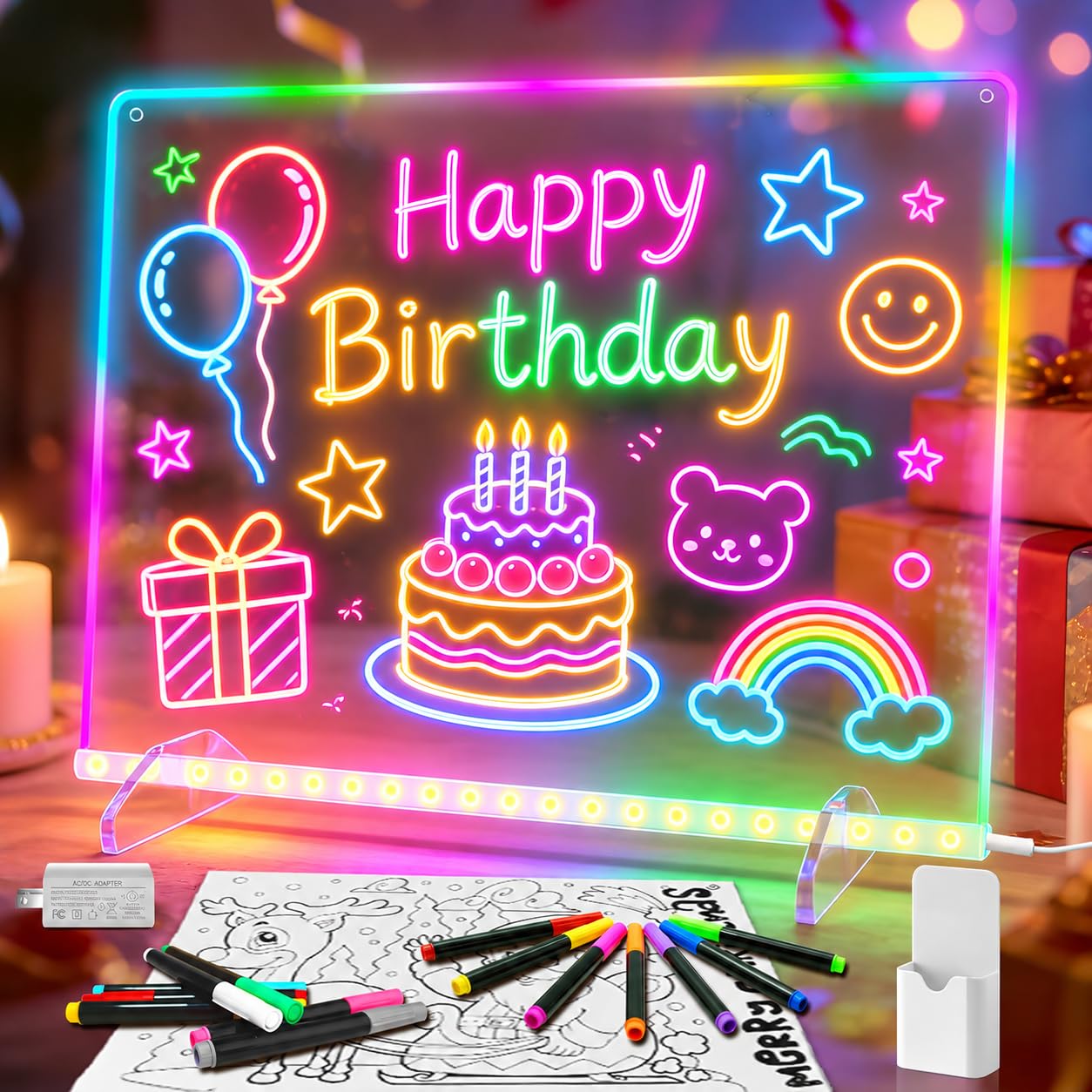 Led Note Board with 14 Highlighters,16''Drawing Tablet,6 Modes &amp; 8 Colors Light Up Drawing Board,Kids Toy with 13 Light Effects,Birthday Holiday Day Gifts for Girls &amp; Boys Age 3+,Tracing Book