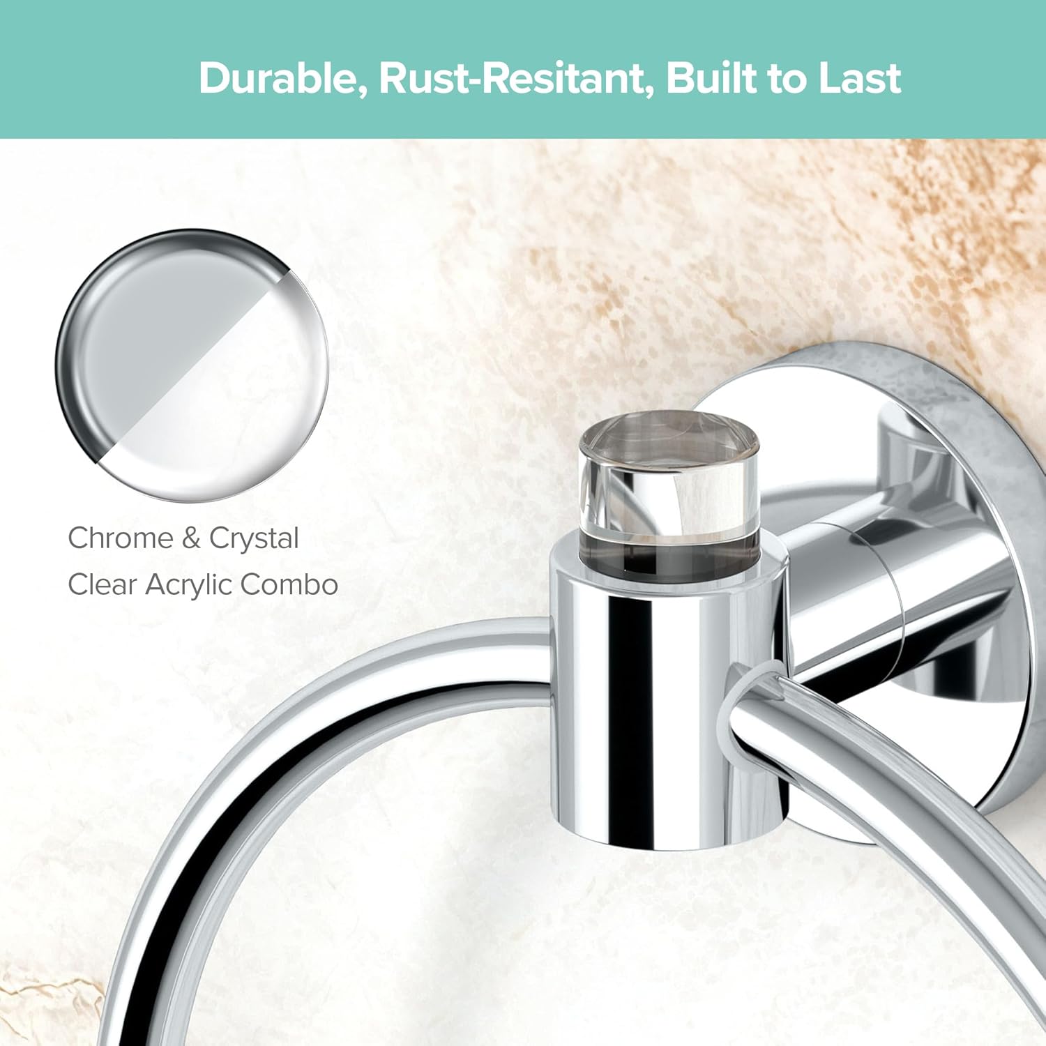 Gatco 5712 Clarion Towel Ring | Wall Mount Bathroom Hand Towel Holder, Modern Bathroom Accessory | Crystal-Clear Acrylic & Chrome Finish