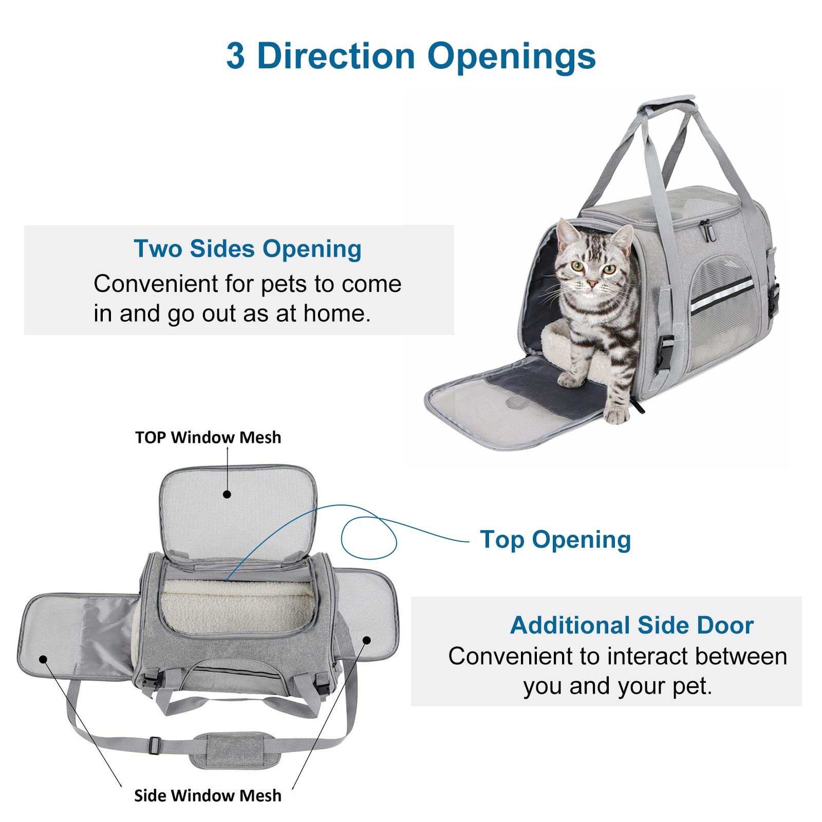PETCUTE Transportbox für Hunde und Katzen,Faltbare Transporttasche für Katzen Bis 9 kg,Katzentransportbox Hundetragetasche mit Abnehmbarer Matten,Reflektierender Streifen,Schultergurt Verstellbarem