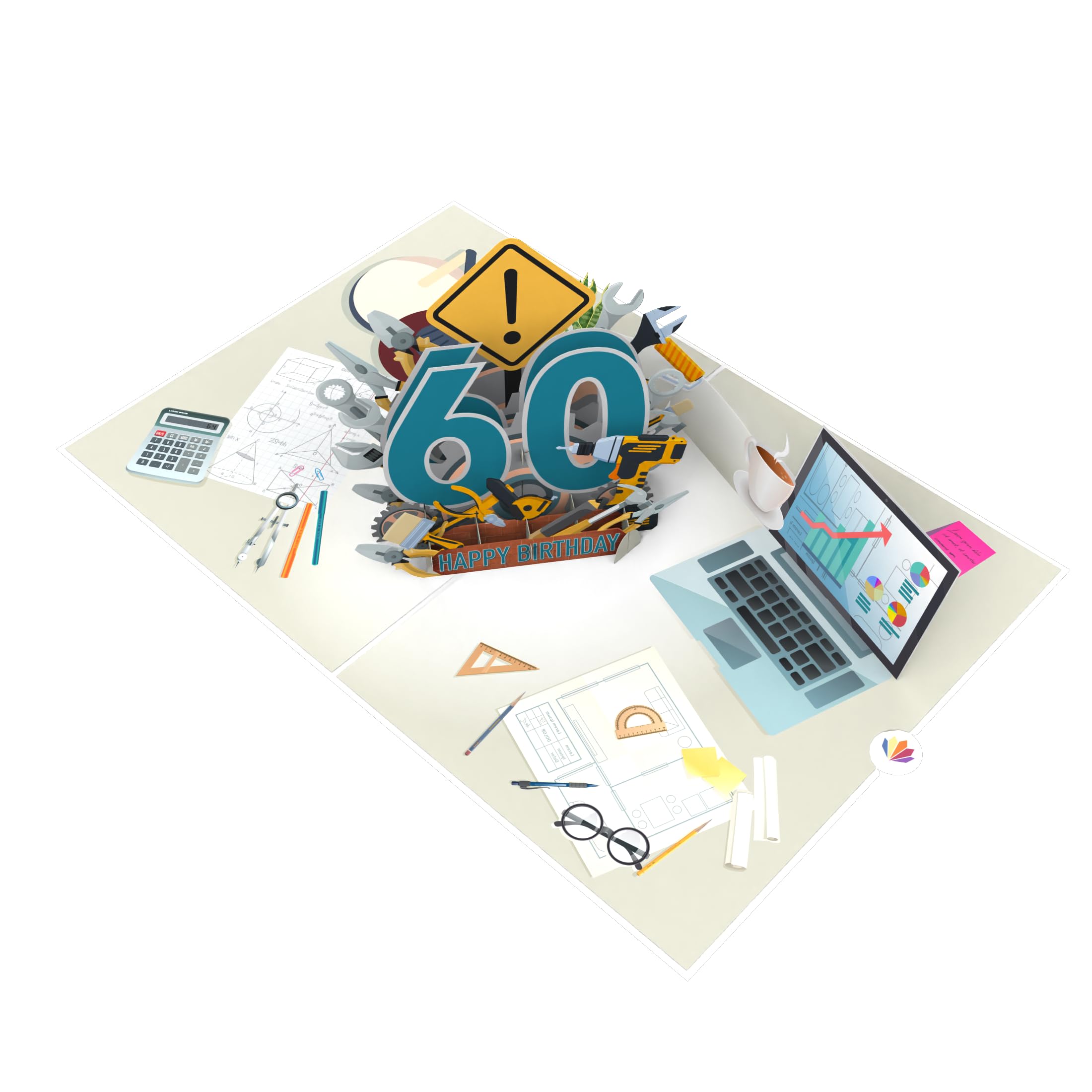 Biglietto Pop-up 3D Per 60° Compleanno | Blu, Con Palloncini E Spumante, Per Lui/lei Con Busta - 2