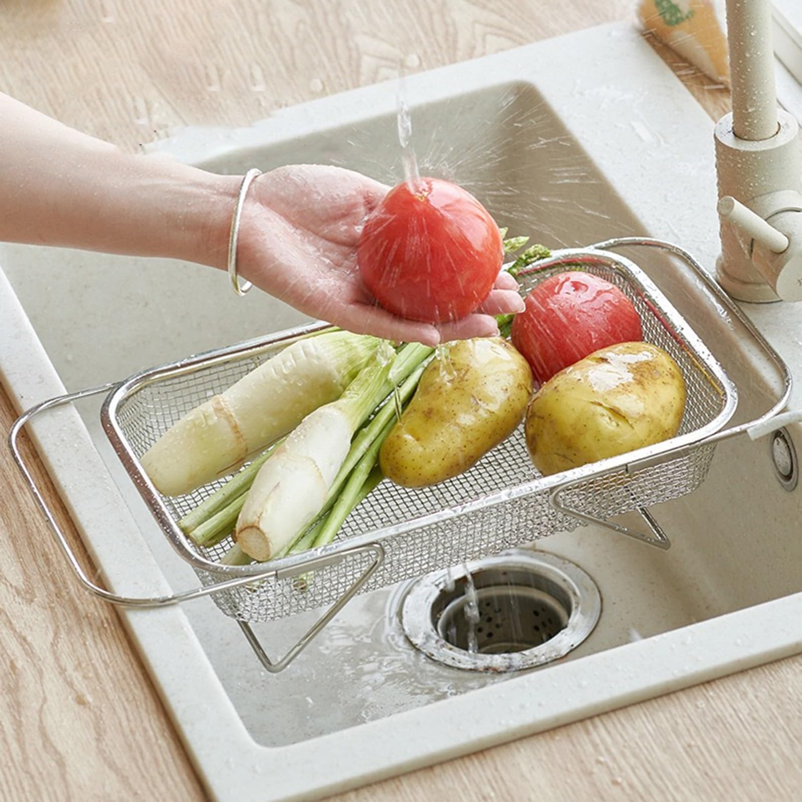 Escurreplatos de Fregadero Extensible Escurreplatos 4 Tamaños Gran Capacidad Escurreplatos de Acero Inoxidable para Mostrador de Cocina(S)