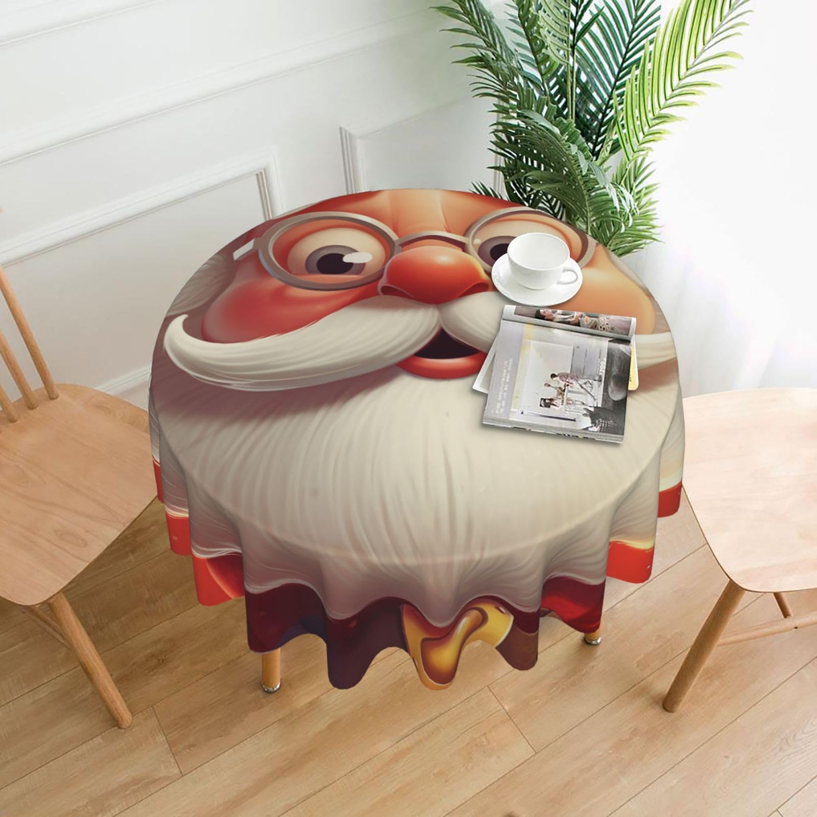 Nappe ronde style ferme motif Père Noël 152 cm de salle à manger imperméable
