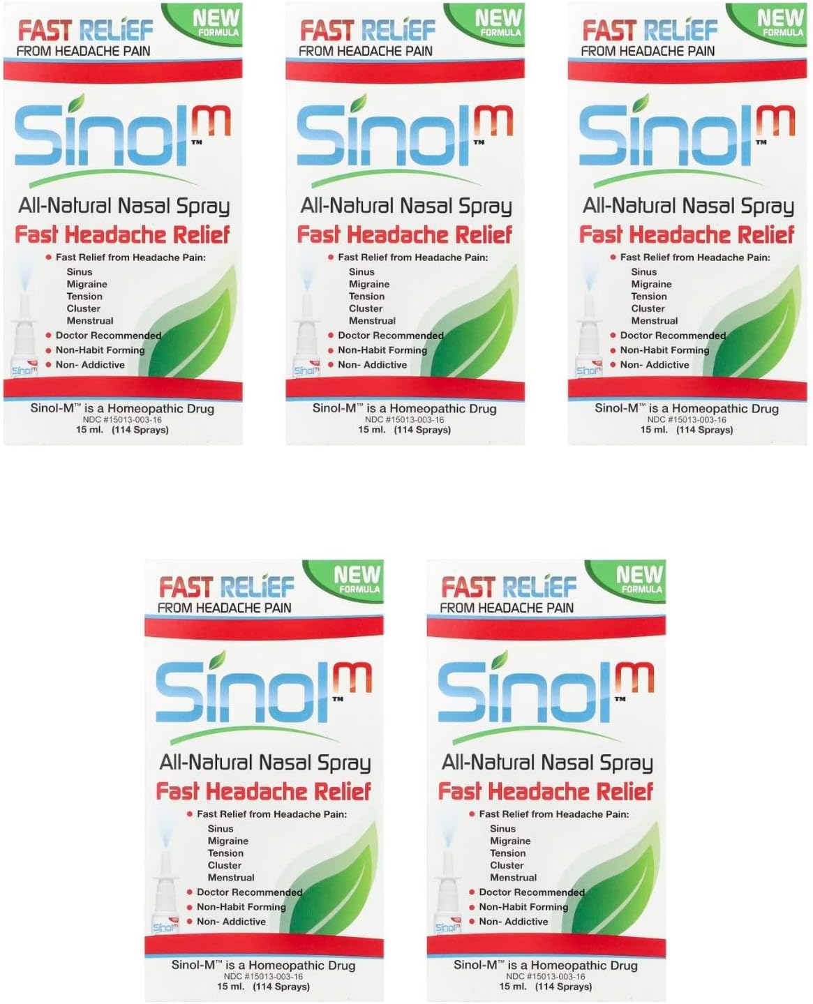 Sinol Headache Relief Spray, Migraine Cluster Tension 15 ml (Pack of 5)