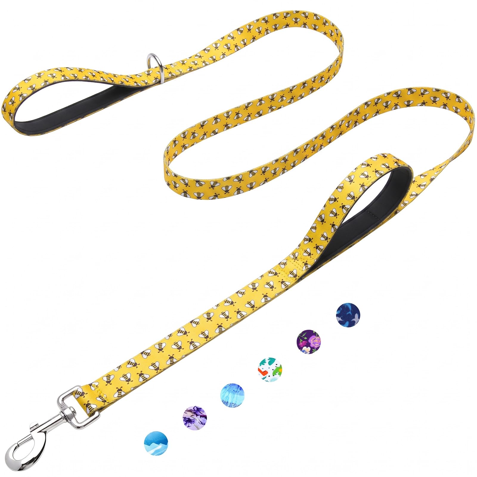 Hundeleine mit zwei gepolsterten Griffen, strapazierfähige, starke Nylon-Hundeleine mit weichem Neoprengriff für kleine, mittelgroße und große Hunde, gelbe Biene