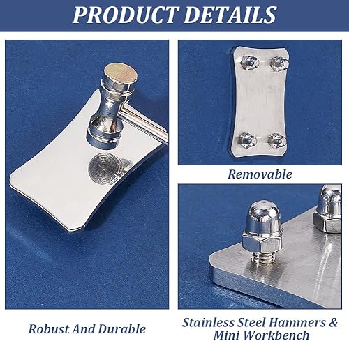 Miniatura 4 de OLYCRAFT Mini martillo de acero para joyería, cabeza doble de 6.3 x 1.3 pulgadas con placa de acero de 1.6 x 2.4 pulgadas, mazo para estampado