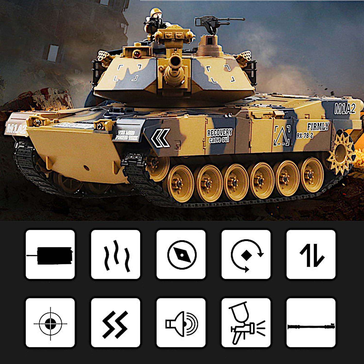 Amazon.com: M1A2 Abrams US Army Tank, 1/18 RTR RC Armored Fighting